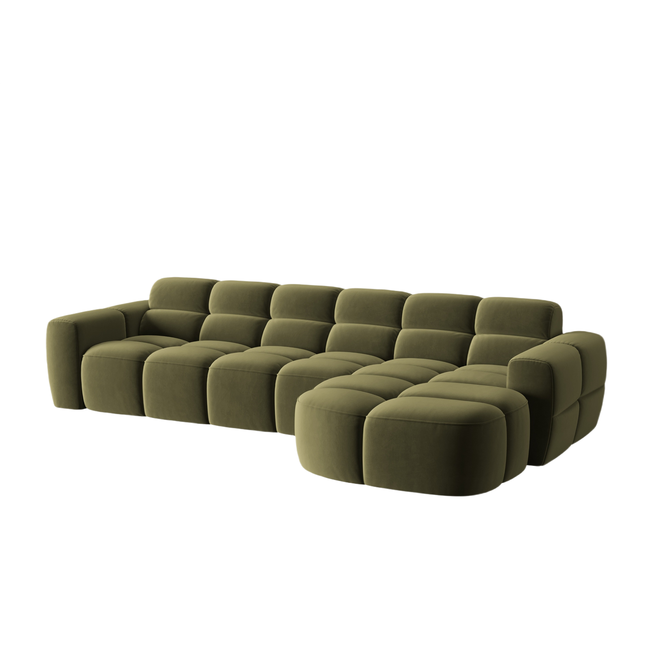 Right-facing velvet corner sofa LISA light green