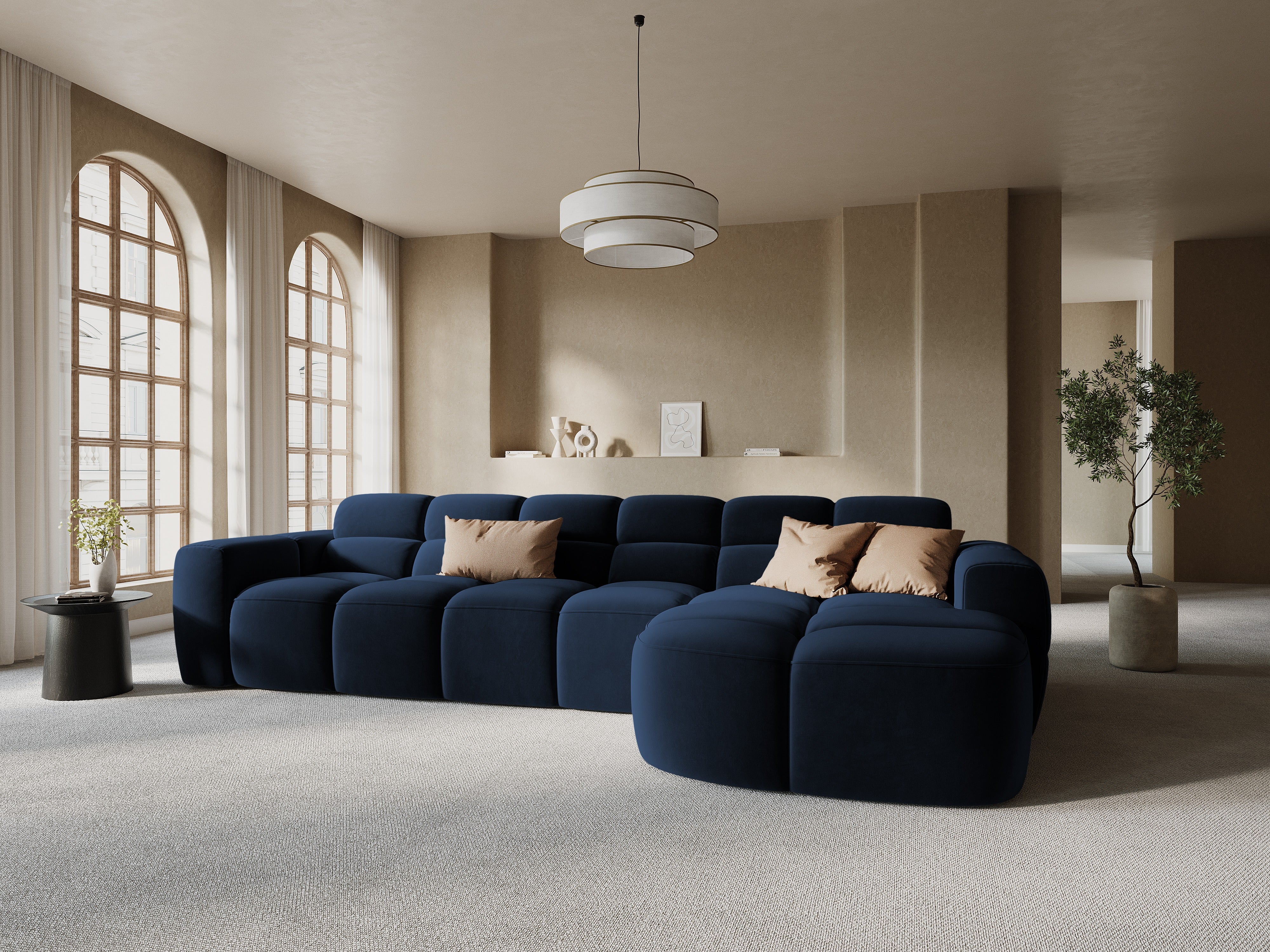 Right-hand corner sofa LISA dark blue chenille