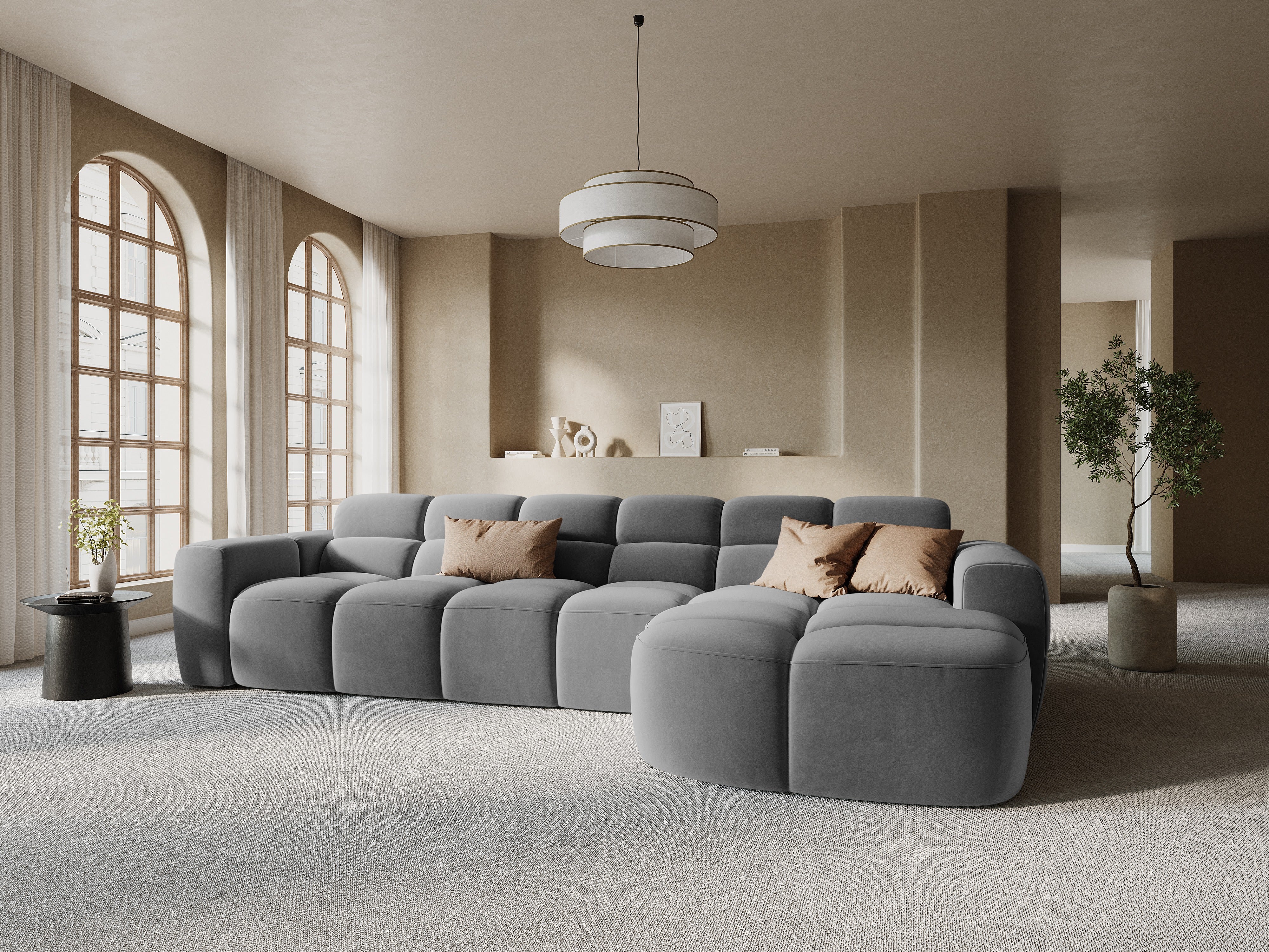 Samt-Ecksofa rechts LISA hellgrau