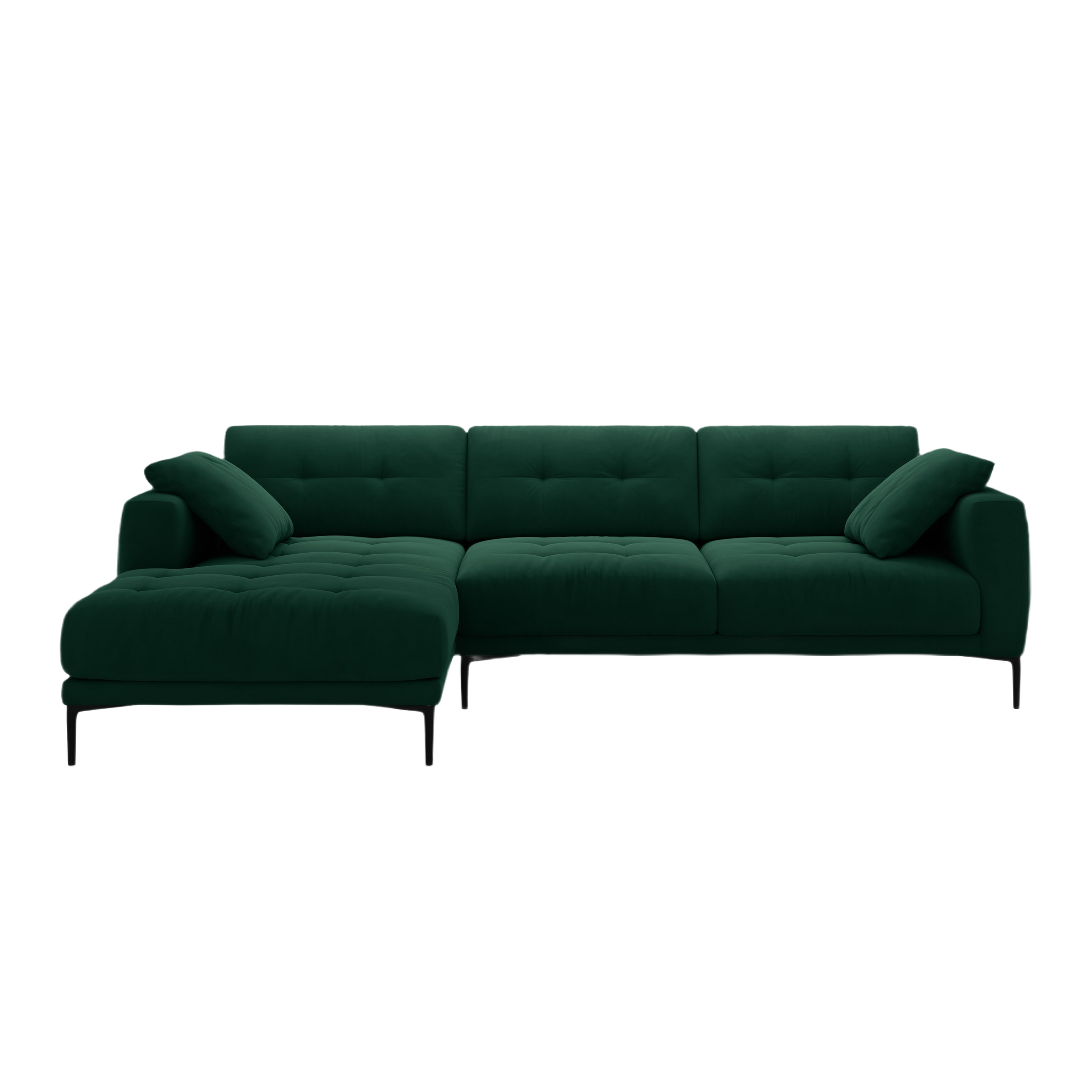 Left-facing velvet corner sofa BEMY bottle green