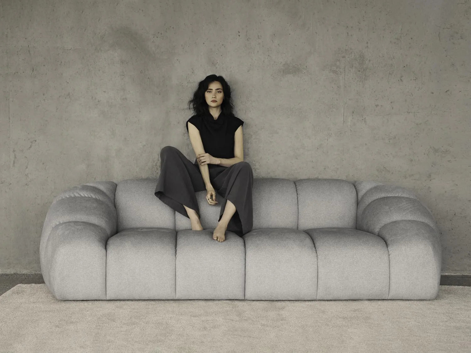 Sofa für 4 Personen DIANA dunkelbeige Chenille