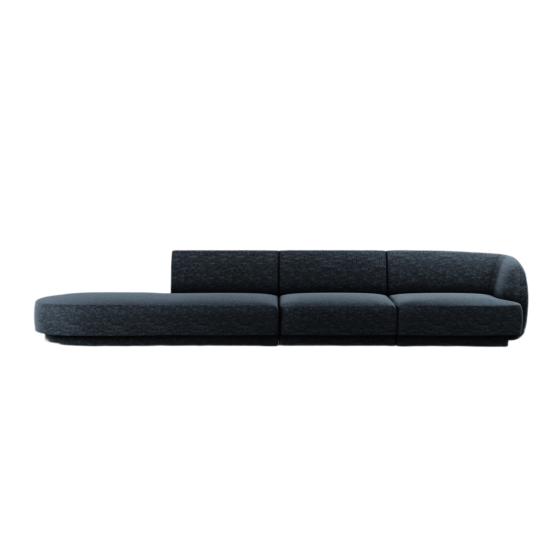 Left-facing 4-seater open sofa MILEY navy blue silky chenille