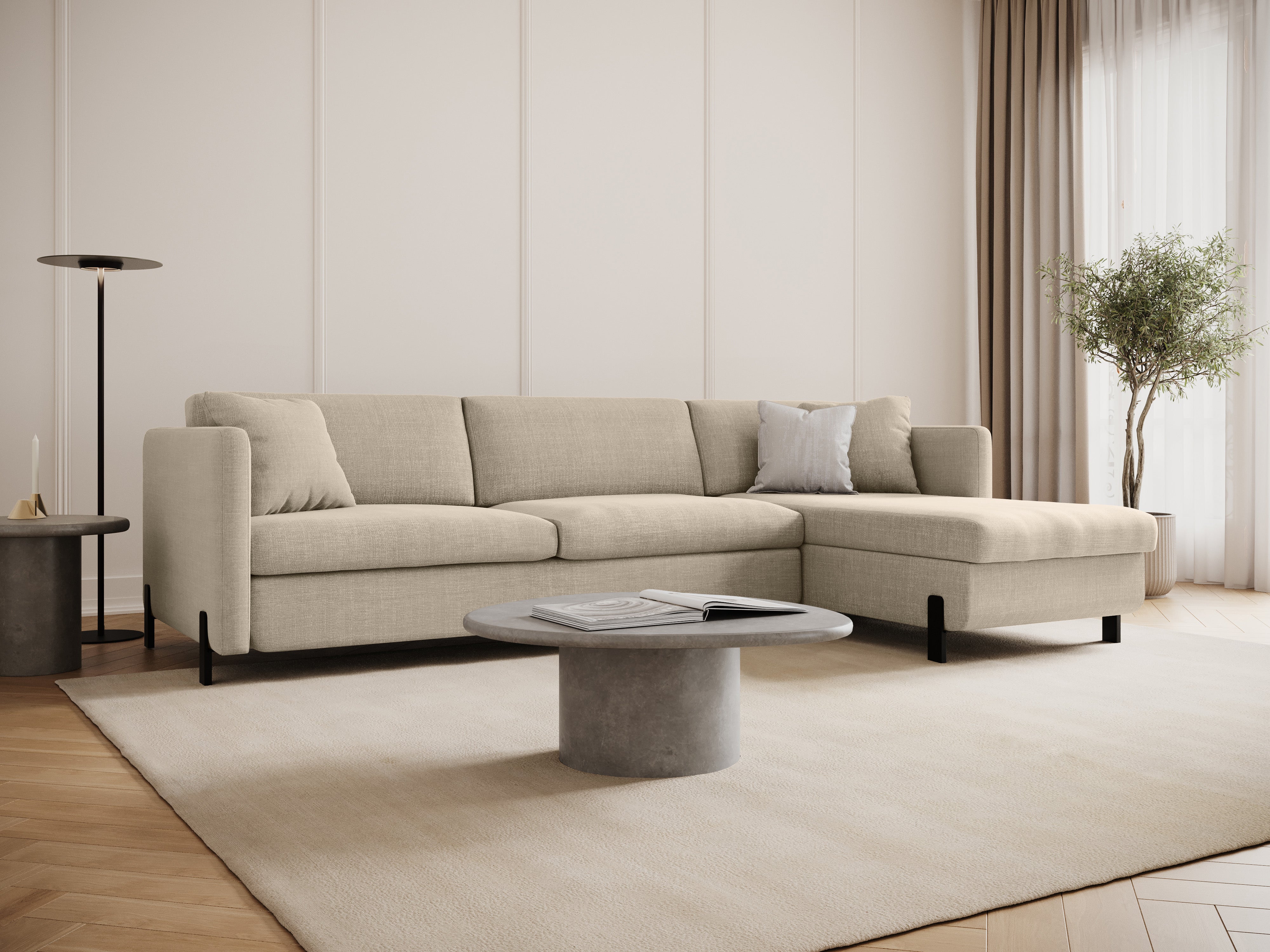 Right Corner Sofa with Bed Function and Box, "Gloria", 5 Seats, Beige, 280x170x80
Made in Europe