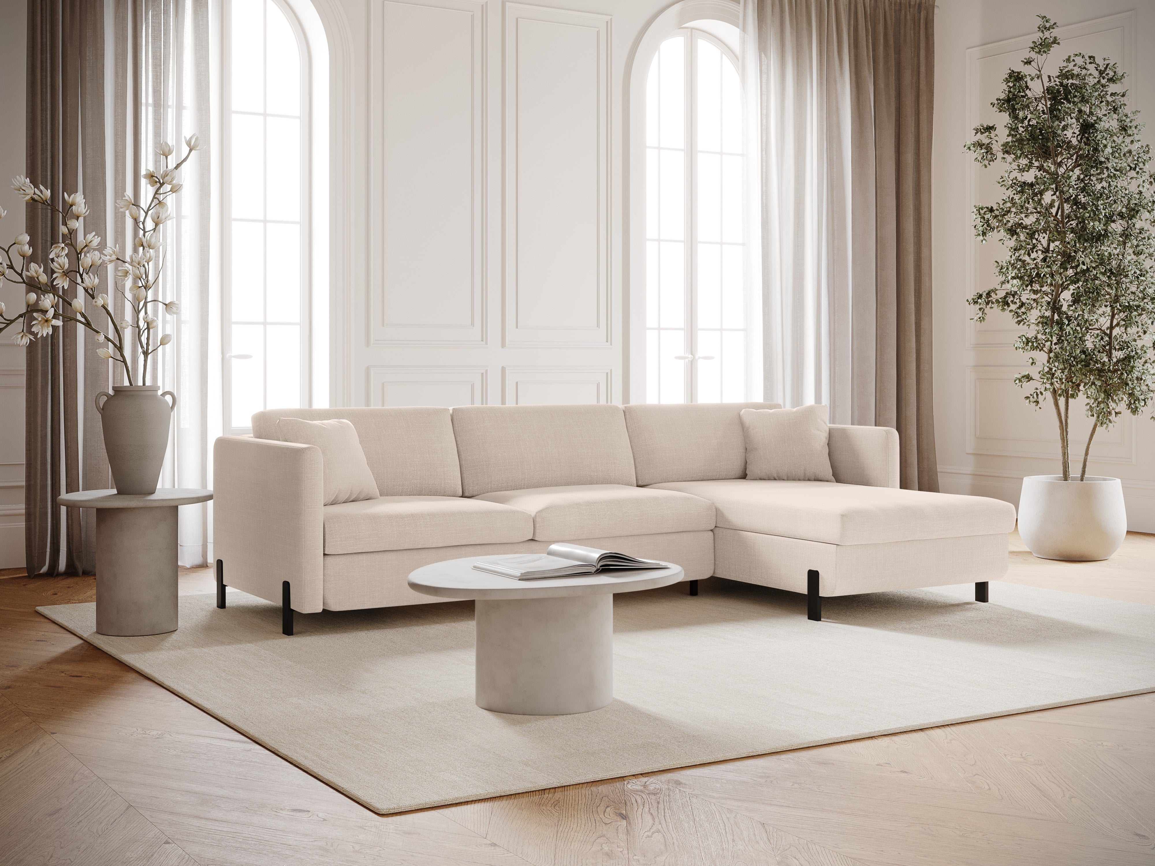 Right Corner Sofa with Bed Function and Box, "Gloria", 5 Seats, Beige, 280x170x80
Made in Europe
