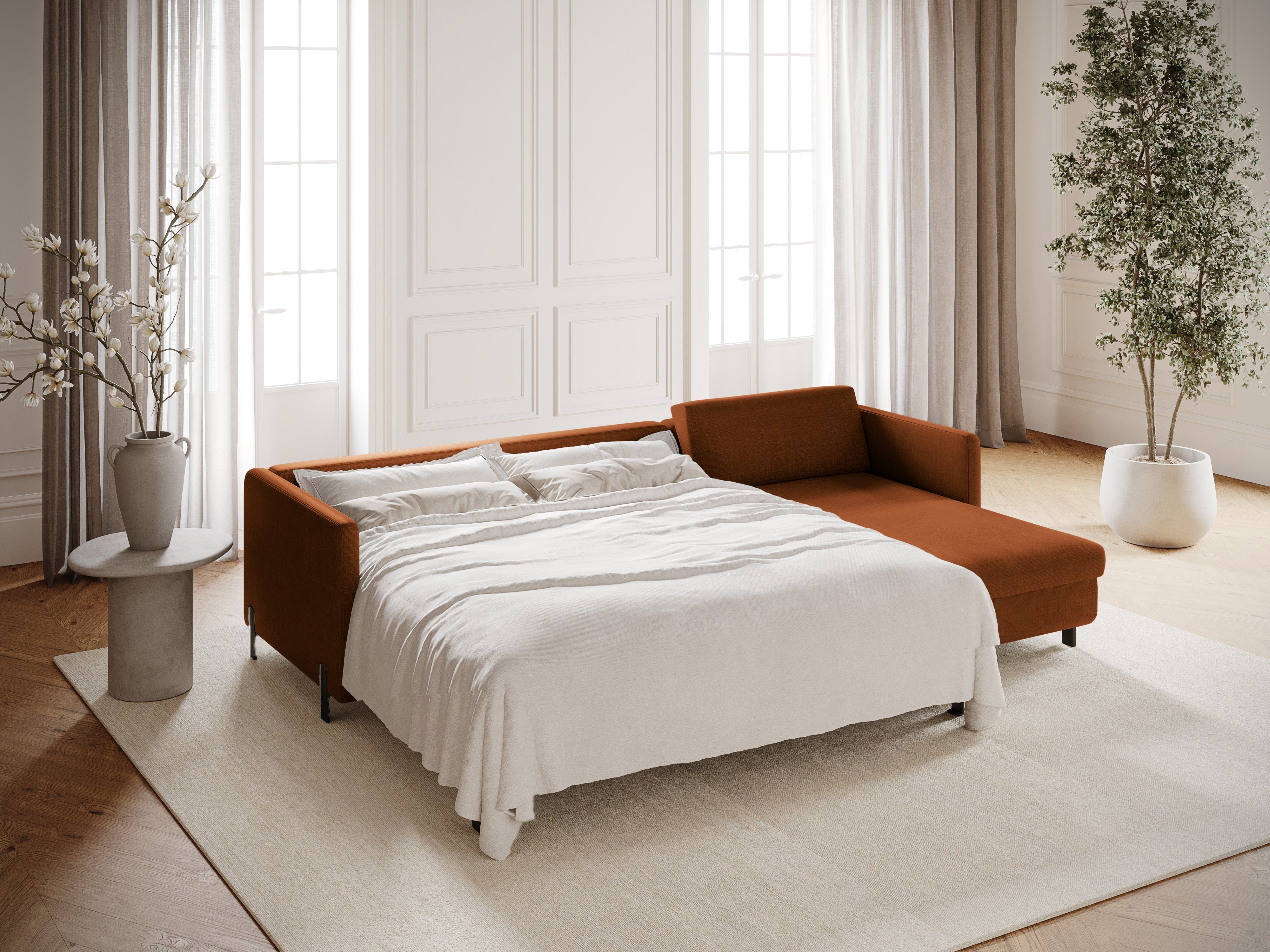 Right Corner Sofa with Bed Function and Box, "Gloria", 5 Seats, Brick, 280x170x80
Made in Europe