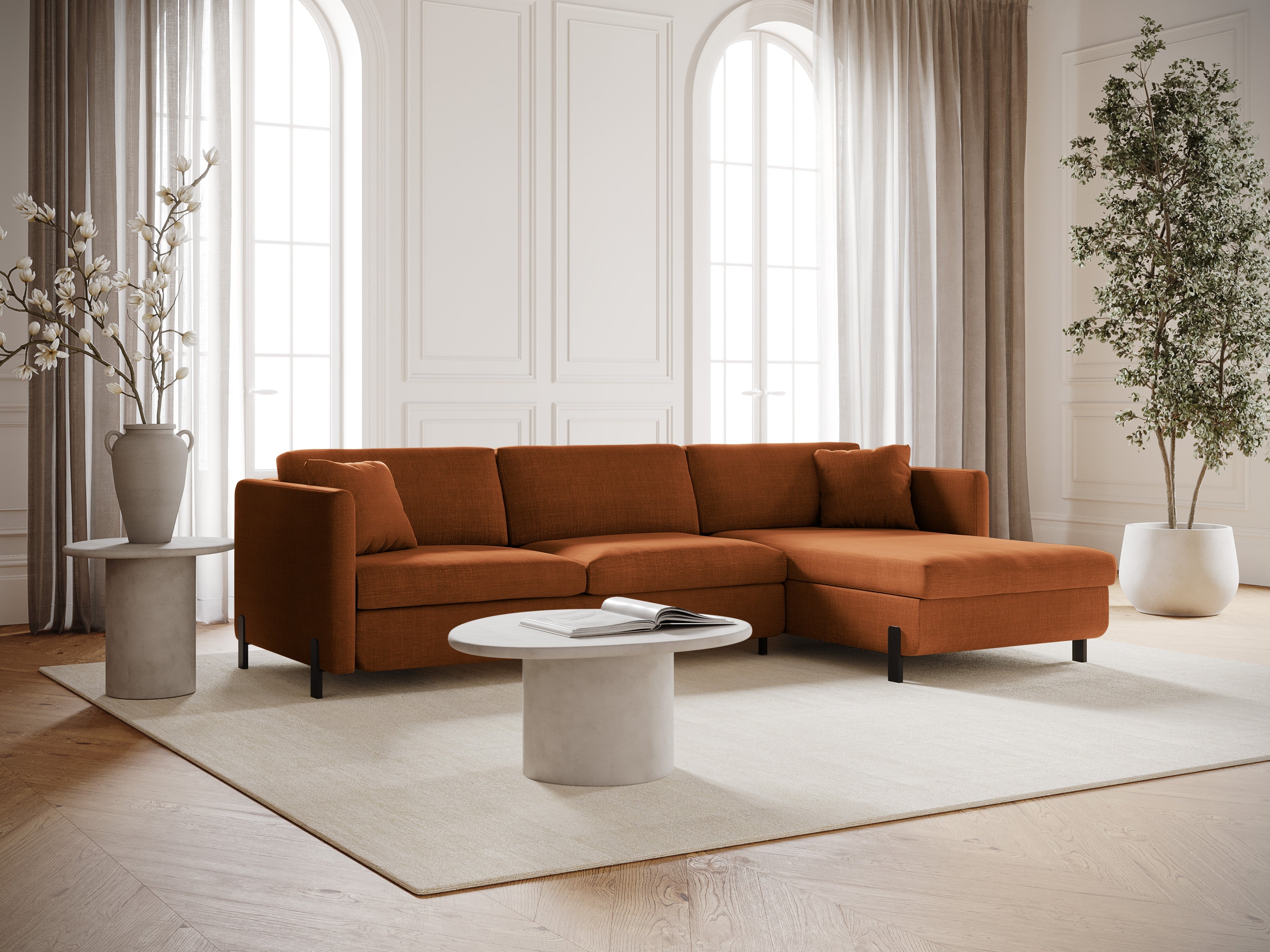 Right Corner Sofa with Bed Function and Box, "Gloria", 5 Seats, Brick, 280x170x80
Made in Europe