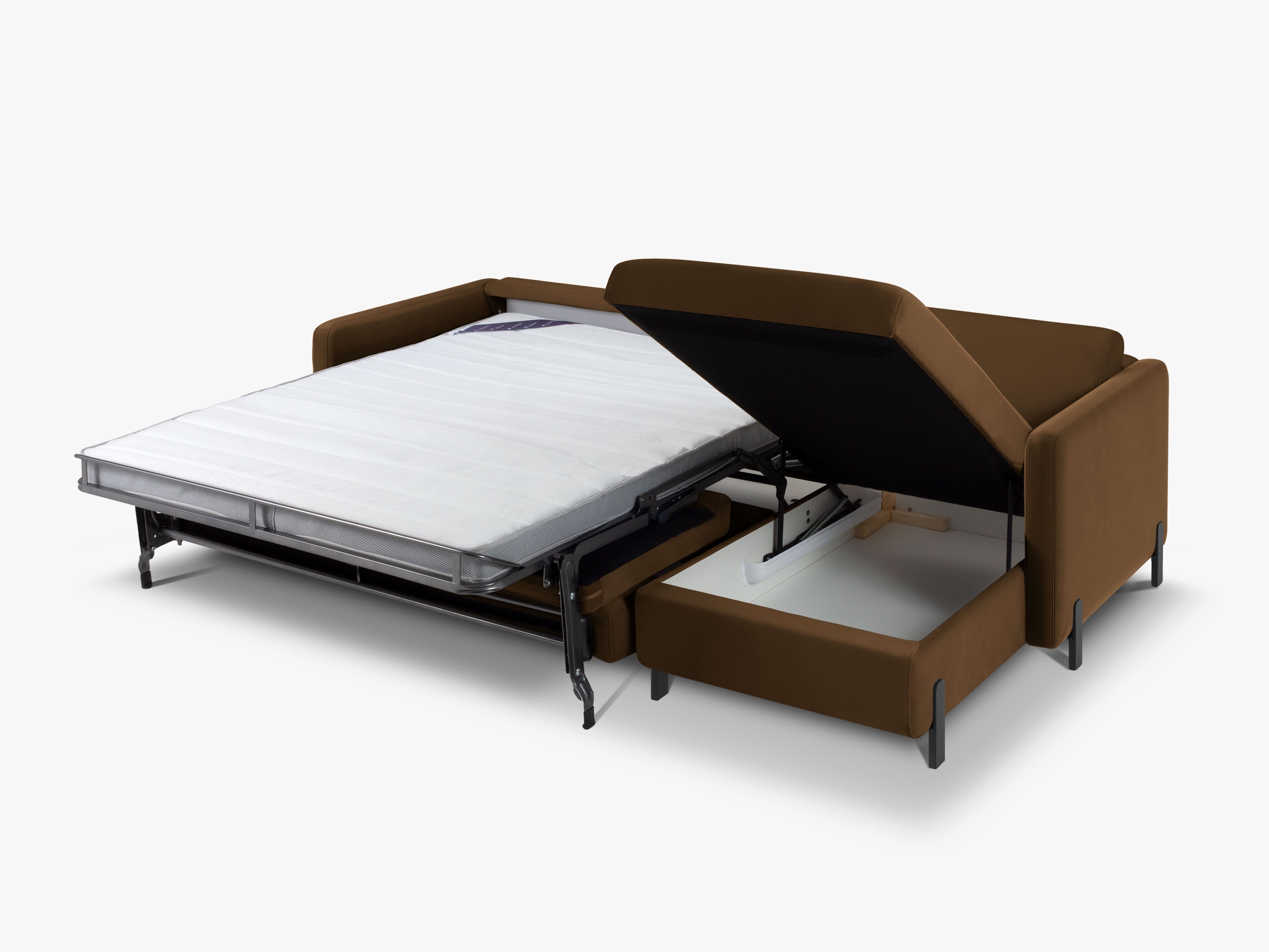 Velvet Right Corner Sofa with Bed Function, "Gloria", 5 Seats, Chocolate, 280x170x80
Made in Europe