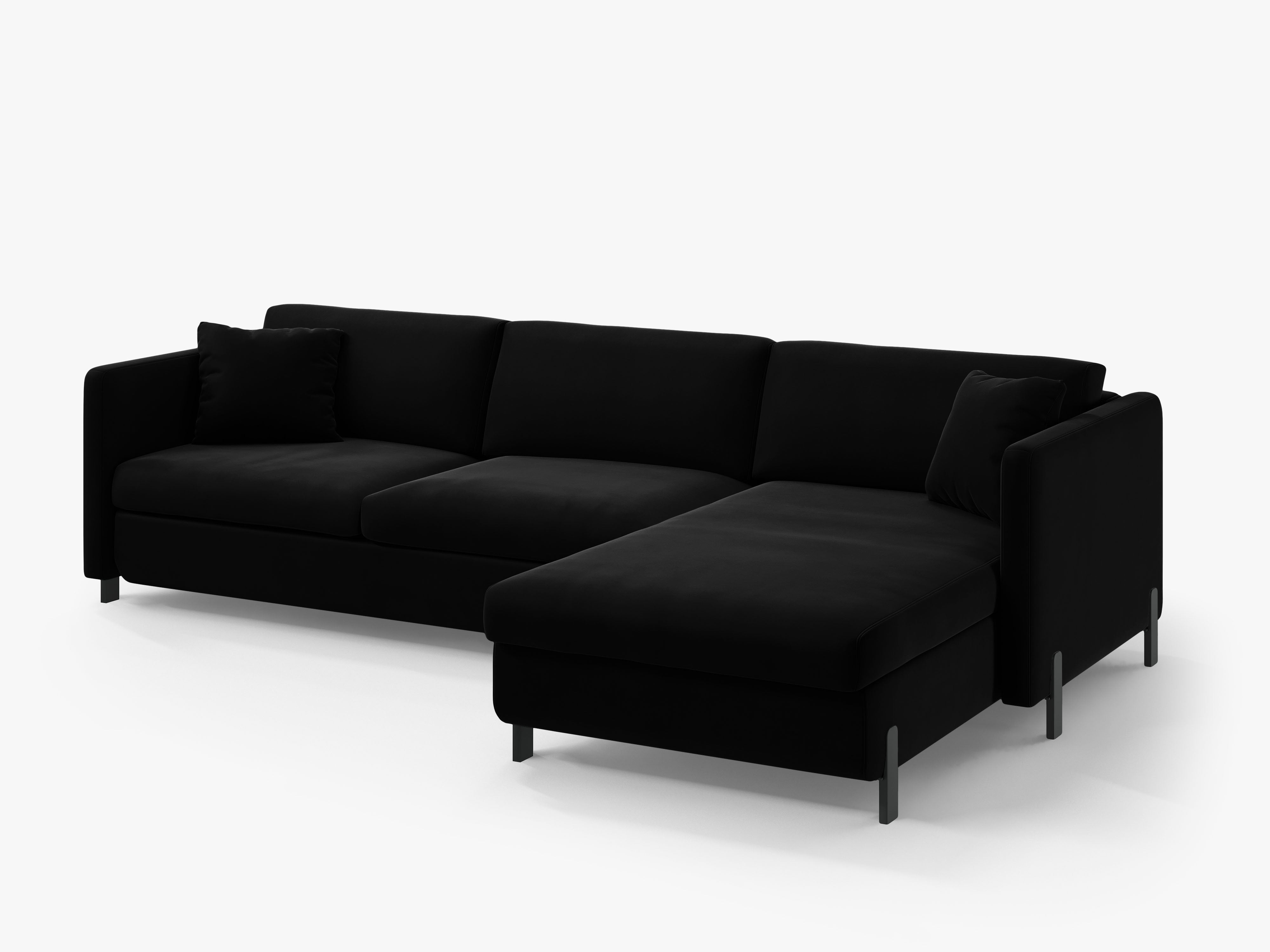 Velvet Right Corner Sofa with Bed Function, "Gloria", 5 Seats, Black, 280x170x80
Made in Europe