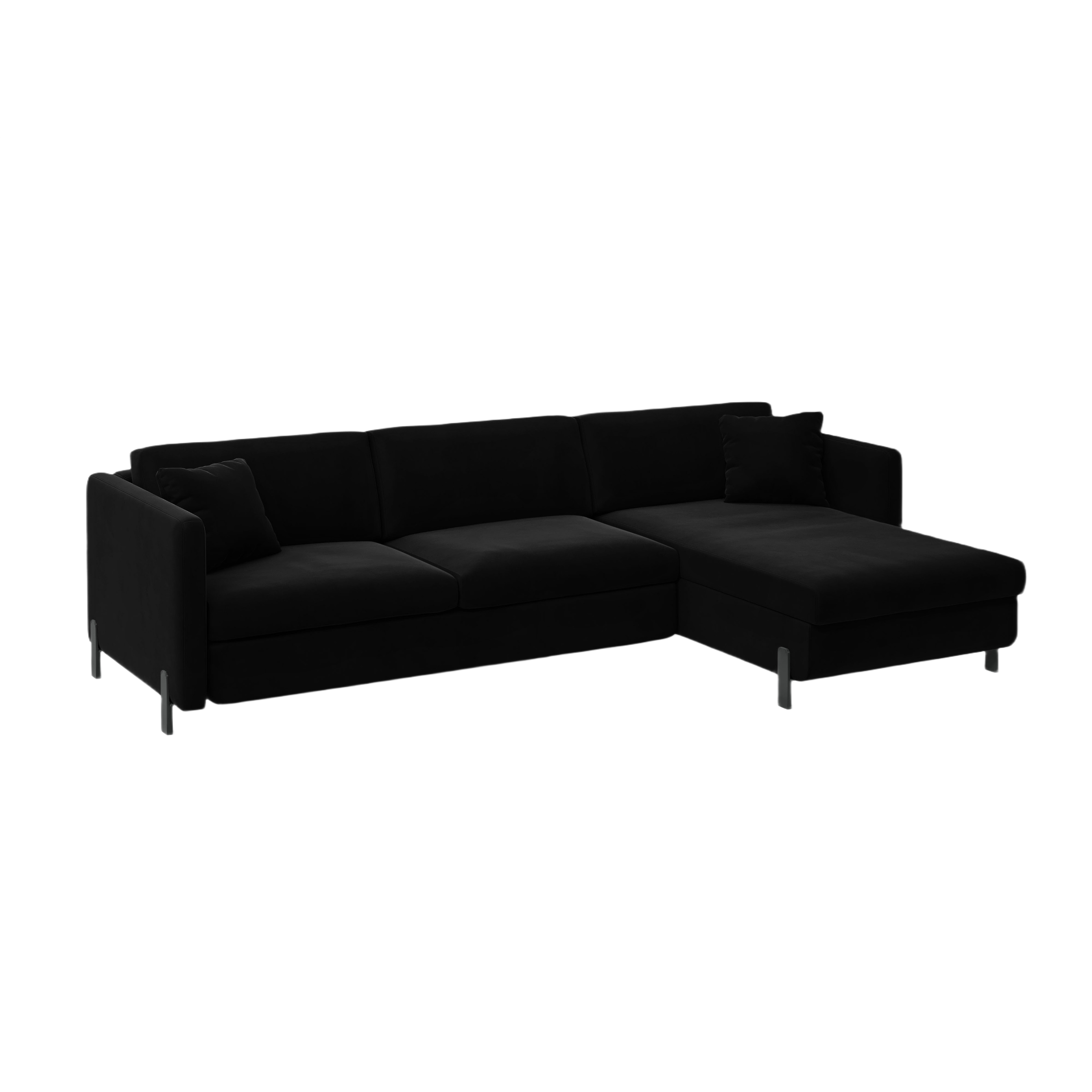 Velvet Right Corner Sofa with Bed Function, "Gloria", 5 Seats, Black, 280x170x80
Made in Europe