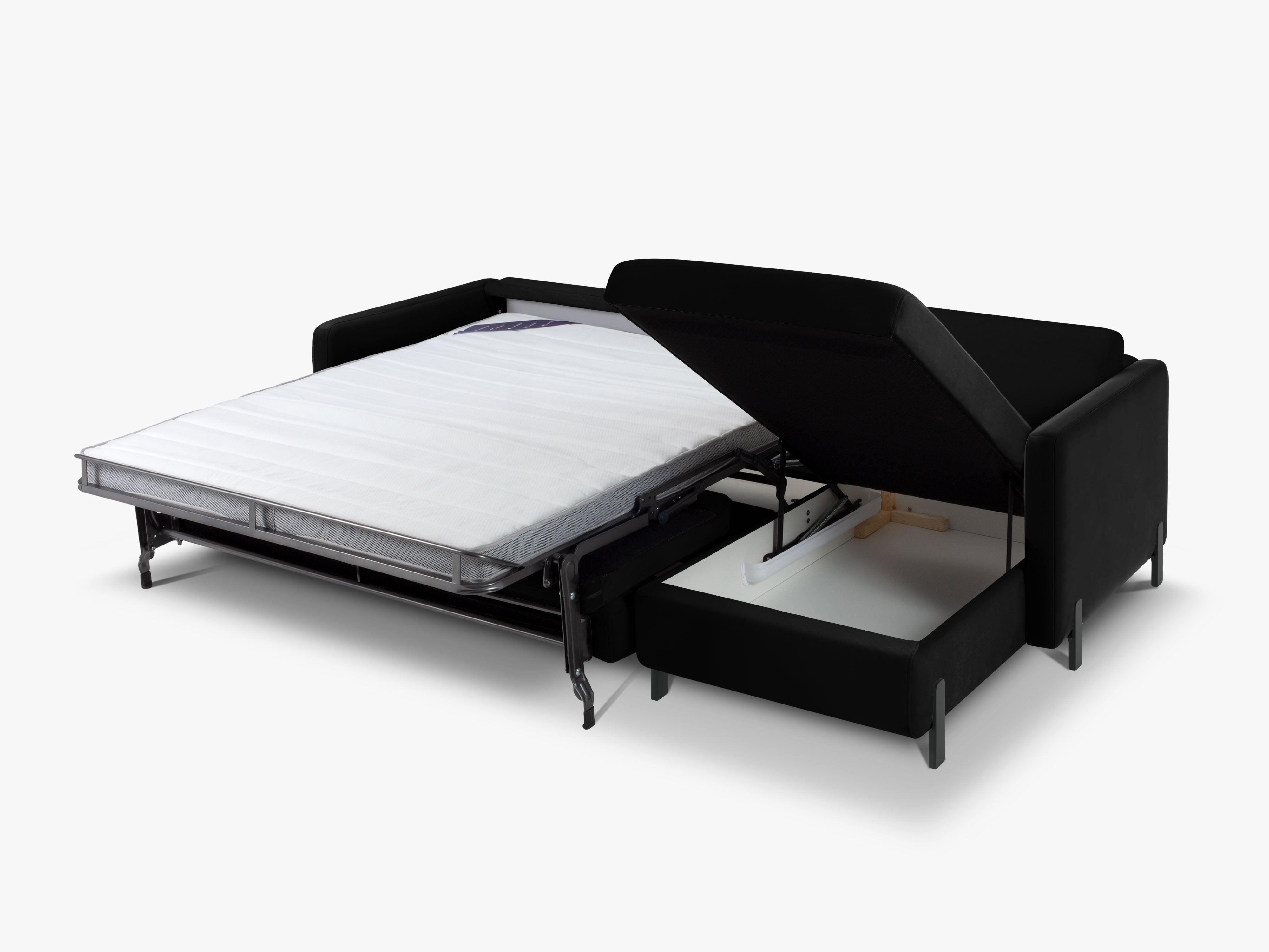 Velvet Right Corner Sofa with Bed Function, "Gloria", 5 Seats, Black, 280x170x80
Made in Europe