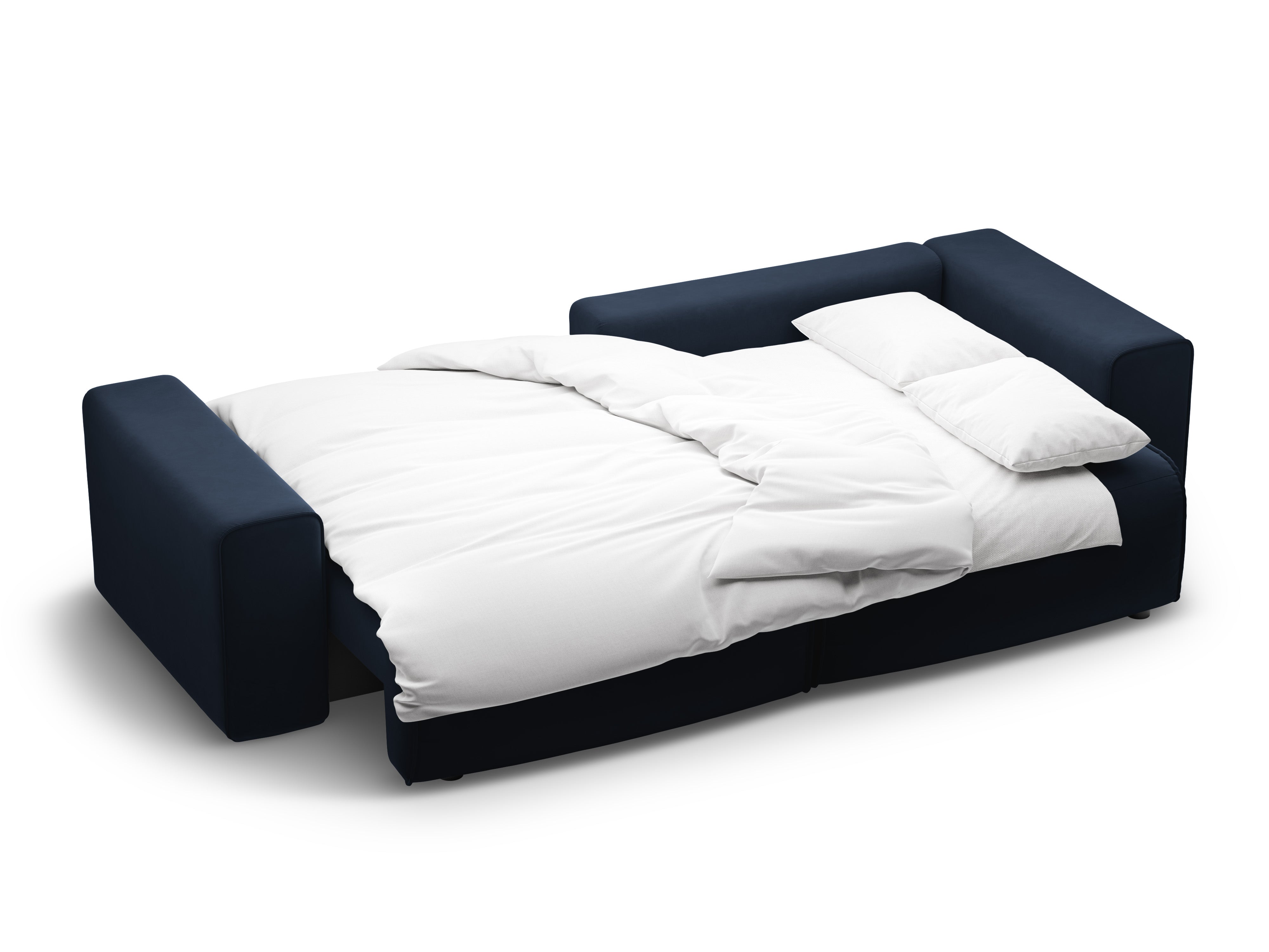 Right-facing velvet corner sofa for 3 people with sleeping function VICTOR navy blue