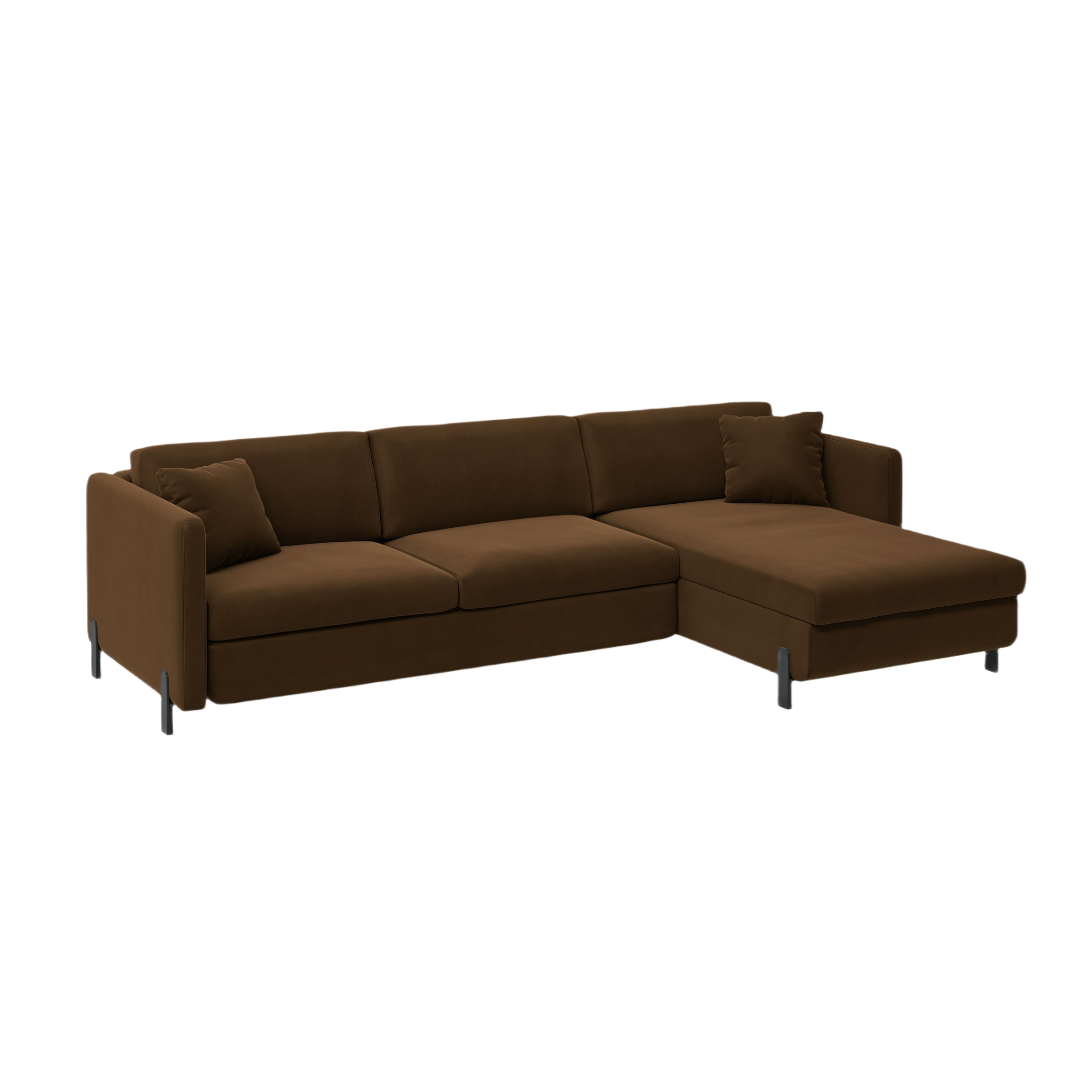 Velvet Right Corner Sofa with Bed Function, "Gloria", 4 Seats, Chocolate, 260x170x80
Made in Europe