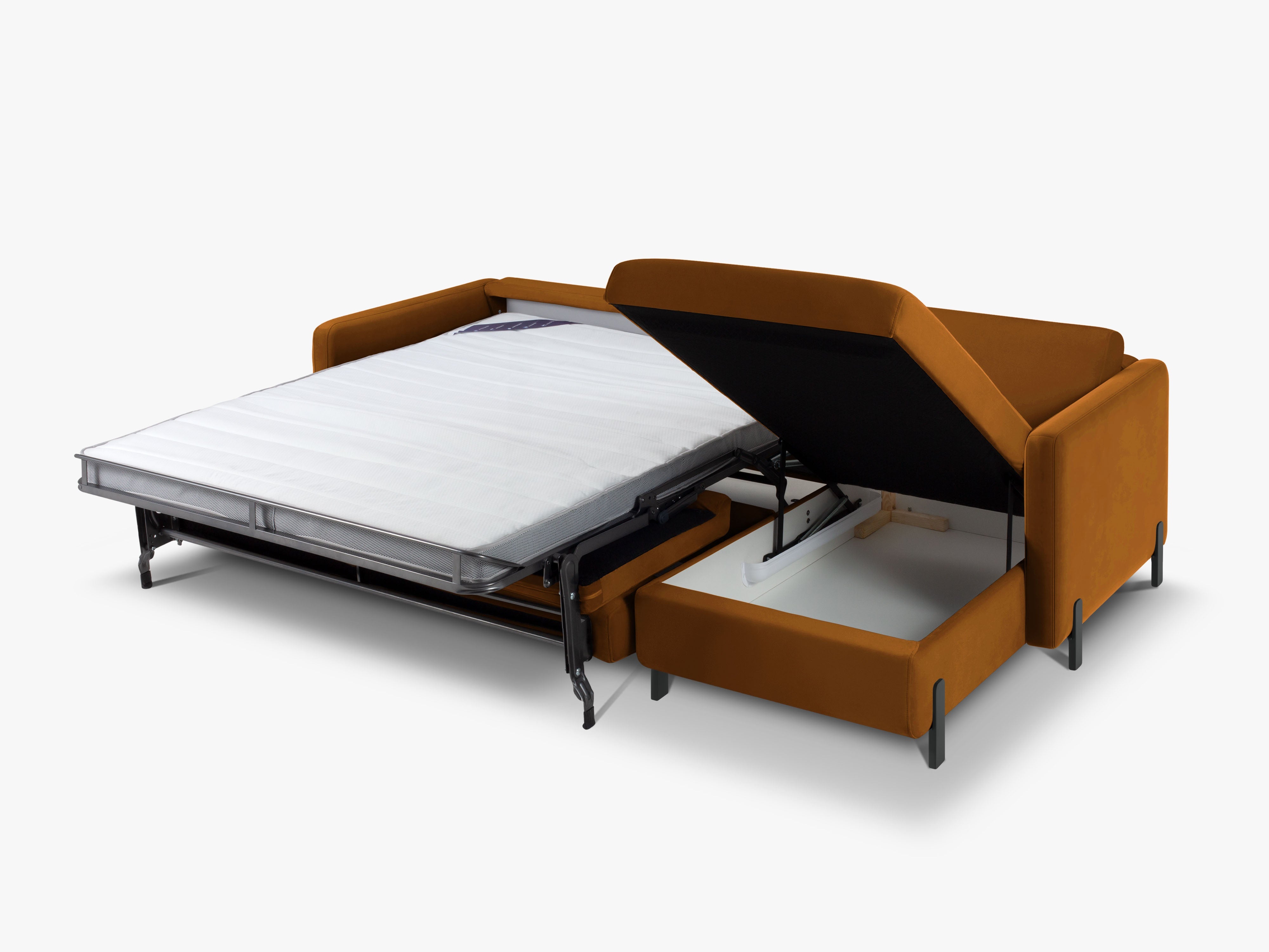 Velvet Right Corner Sofa with Bed Function, "Gloria", 4 Seats, Brown, 260x170x80
Made in Europe