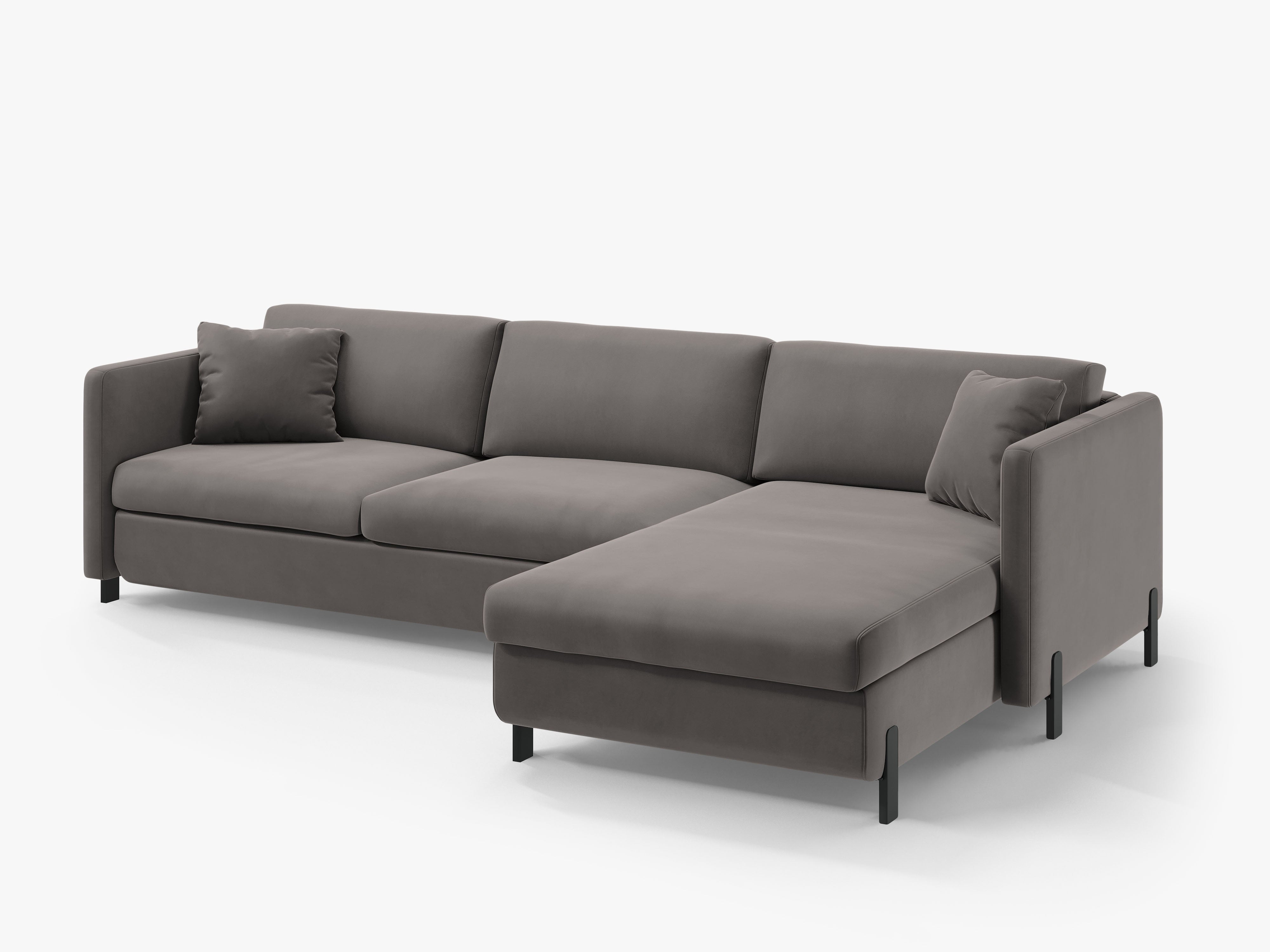 Velvet Right Corner Sofa with Bed Function, "Gloria", 4 Seats, Gray, 260x170x80
Made in Europe