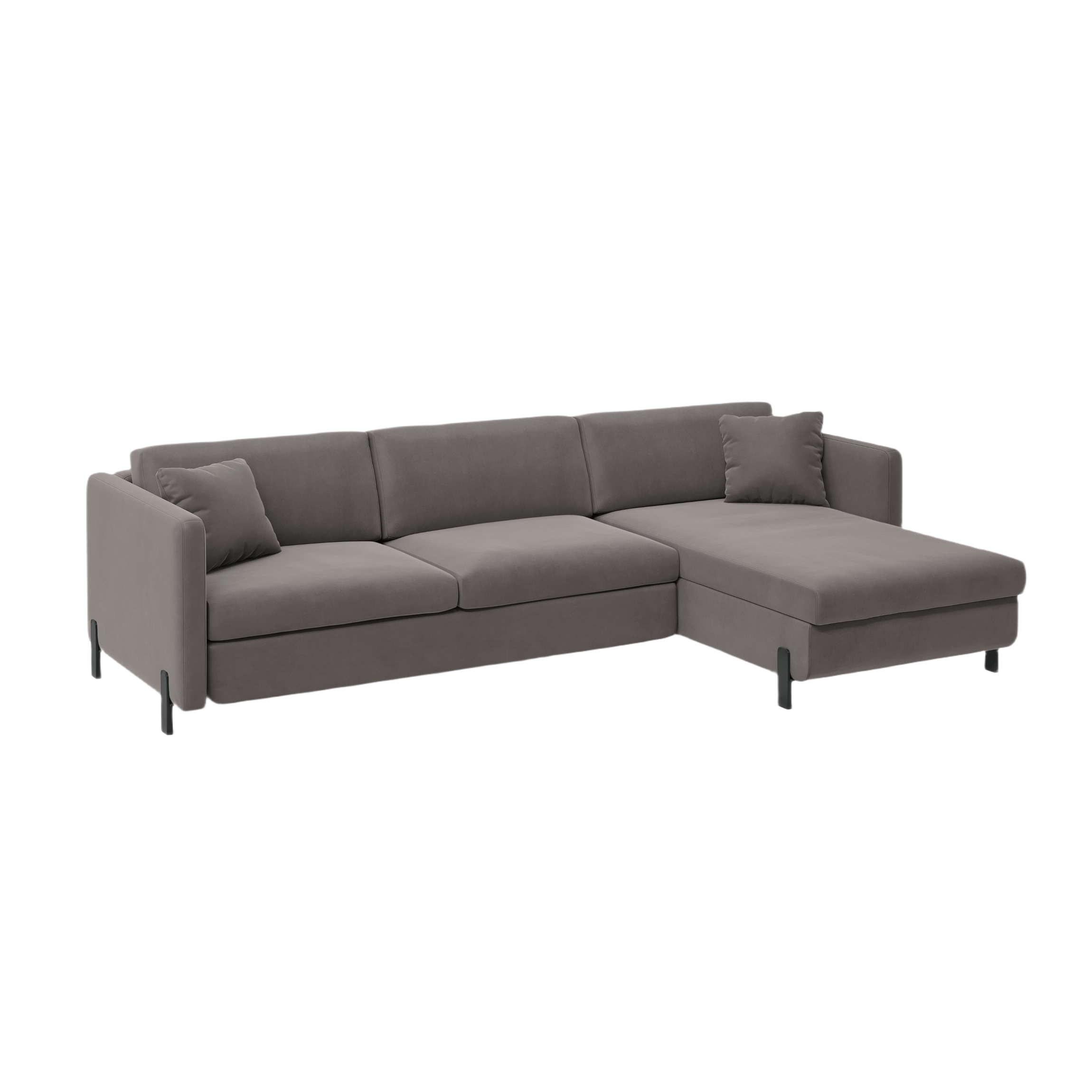 Velvet Right Corner Sofa with Bed Function, "Gloria", 4 Seats, Gray, 260x170x80
Made in Europe