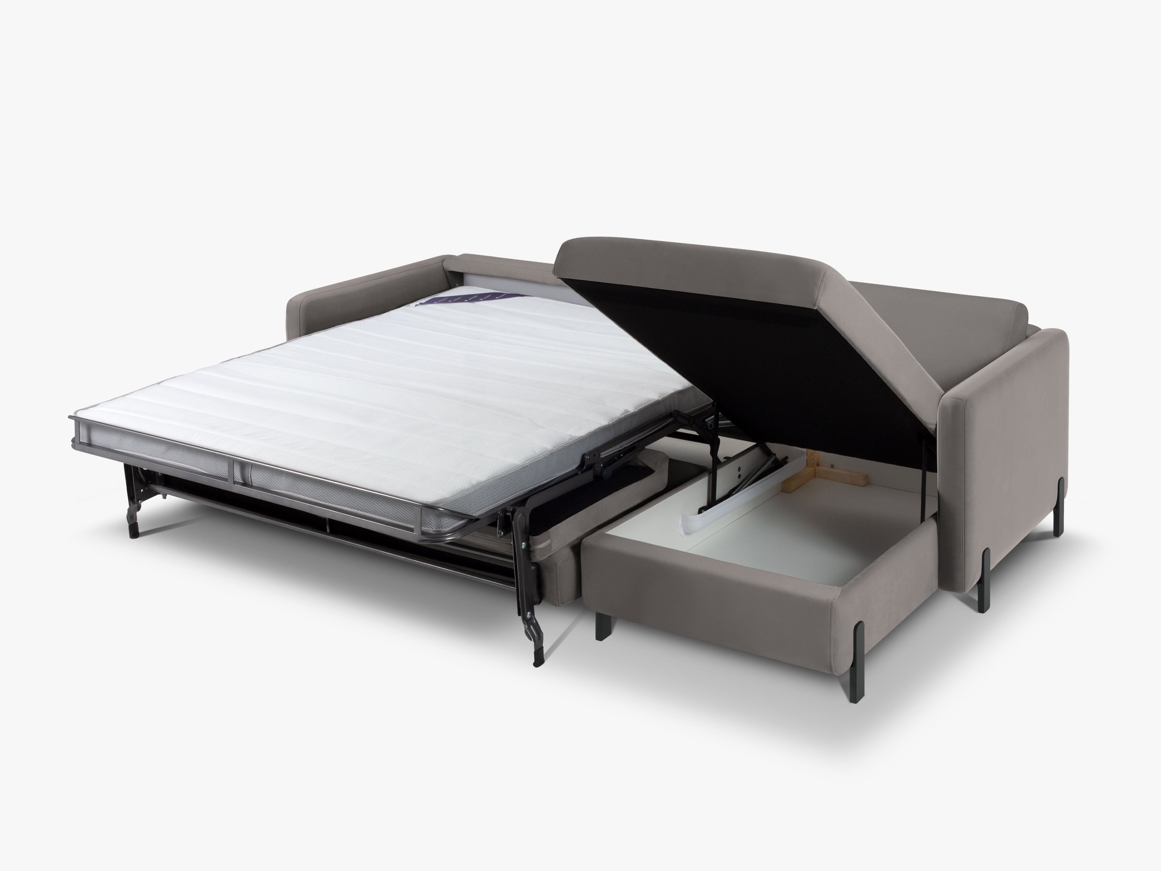 Velvet Right Corner Sofa with Bed Function, "Gloria", 4 Seats, Gray, 260x170x80
Made in Europe
