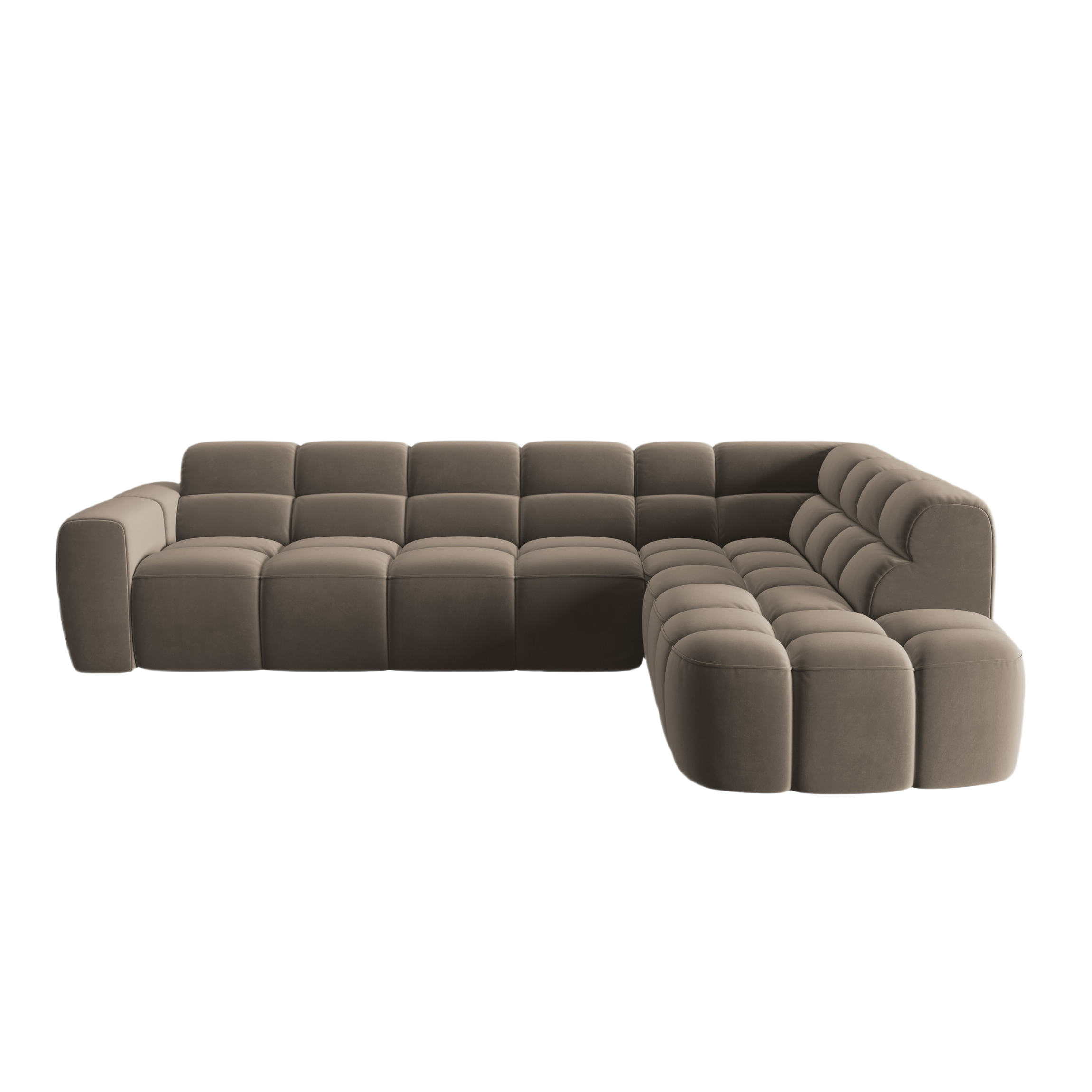 Right-facing velvet corner sofa LISA light brown