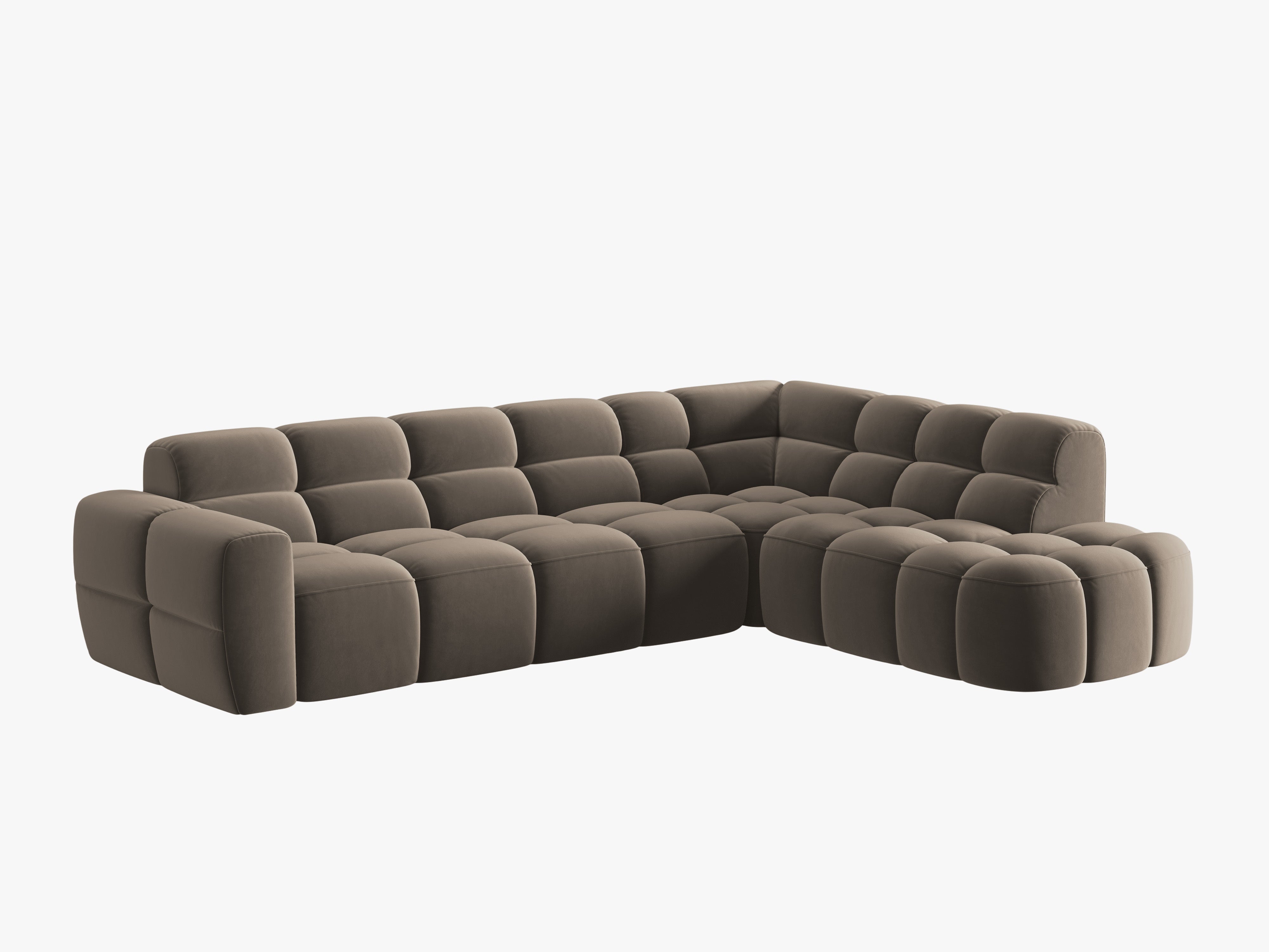 Right-facing velvet corner sofa LISA light brown