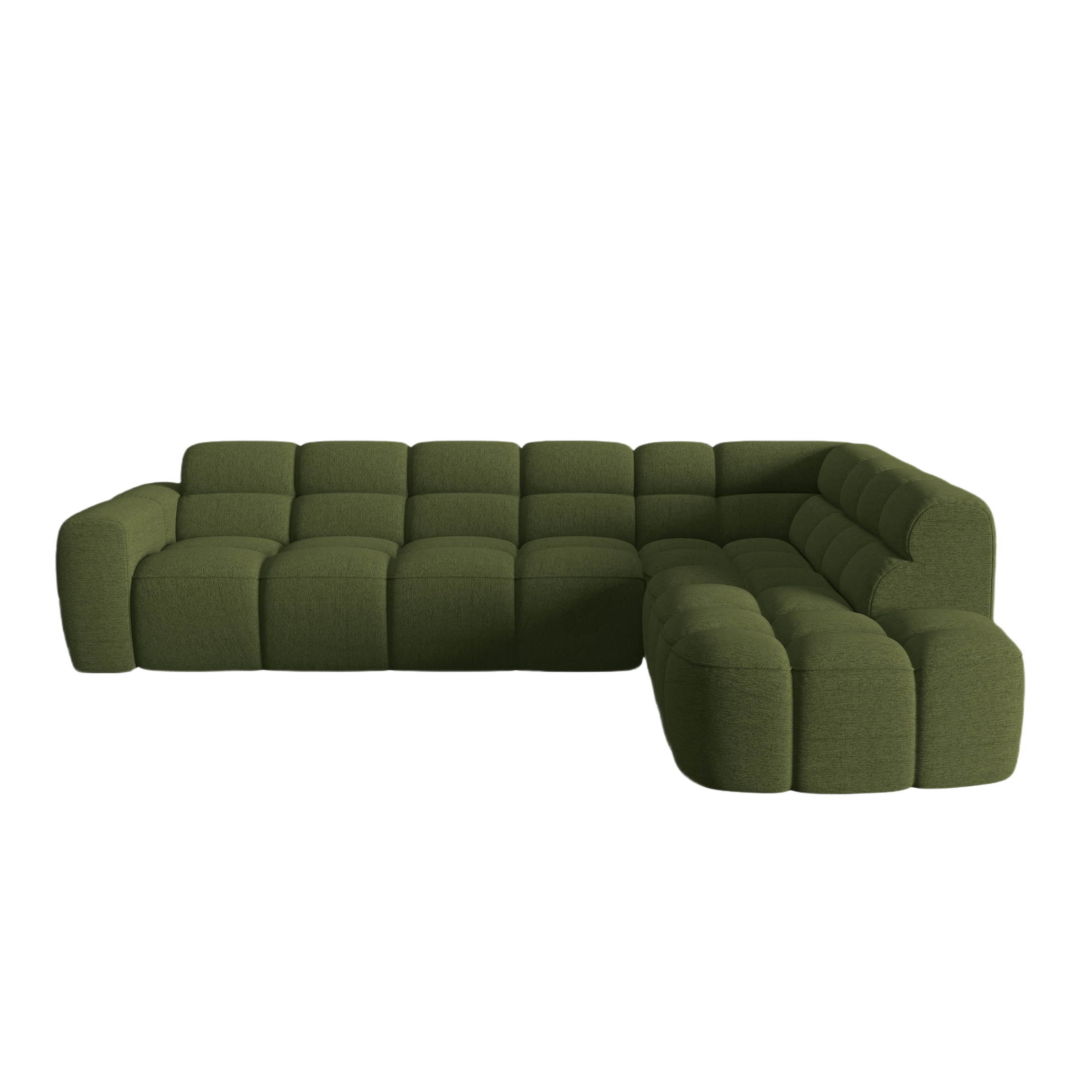 Right-facing corner sofa LISA green chenille