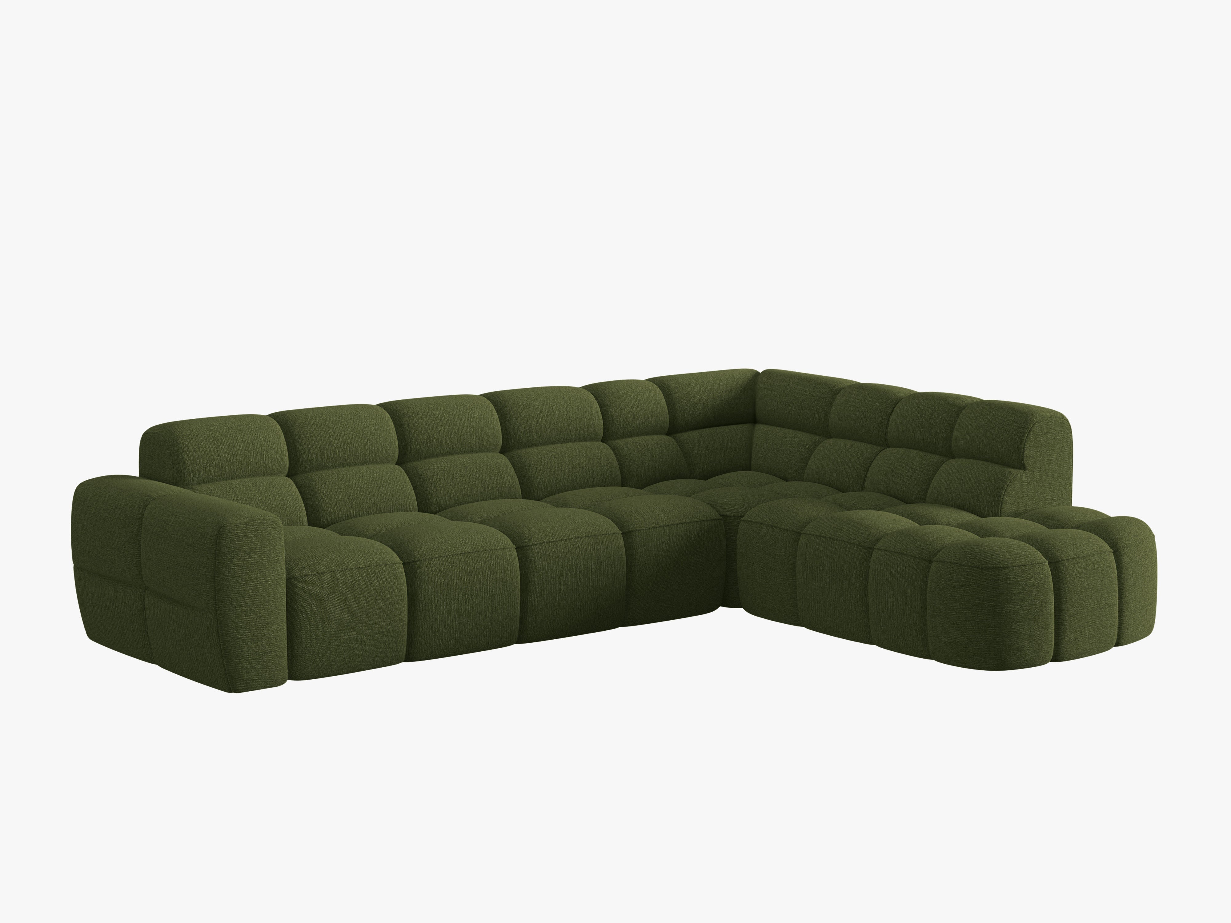 Right-facing corner sofa LISA green chenille