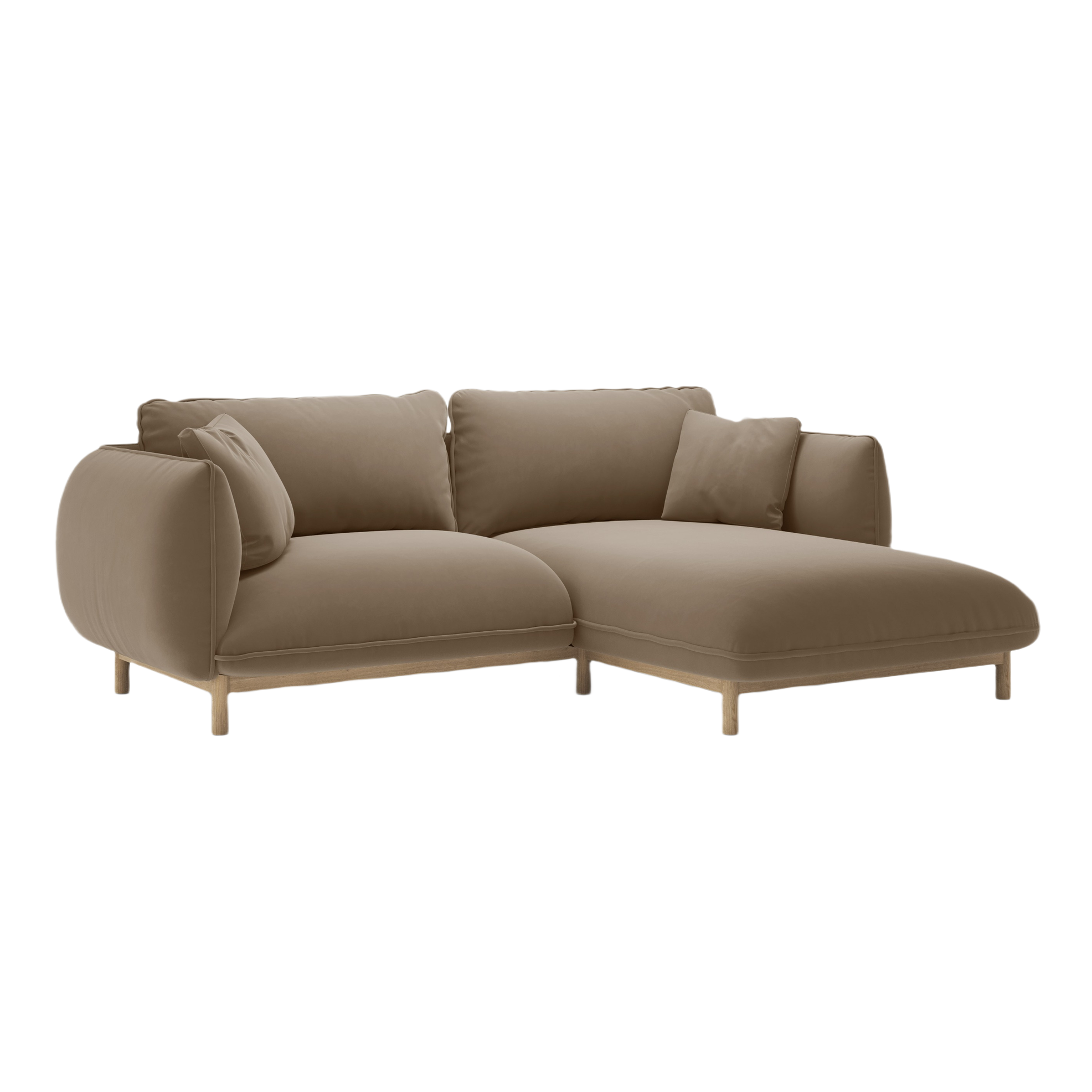 Right-facing velvet corner sofa ADA light brown