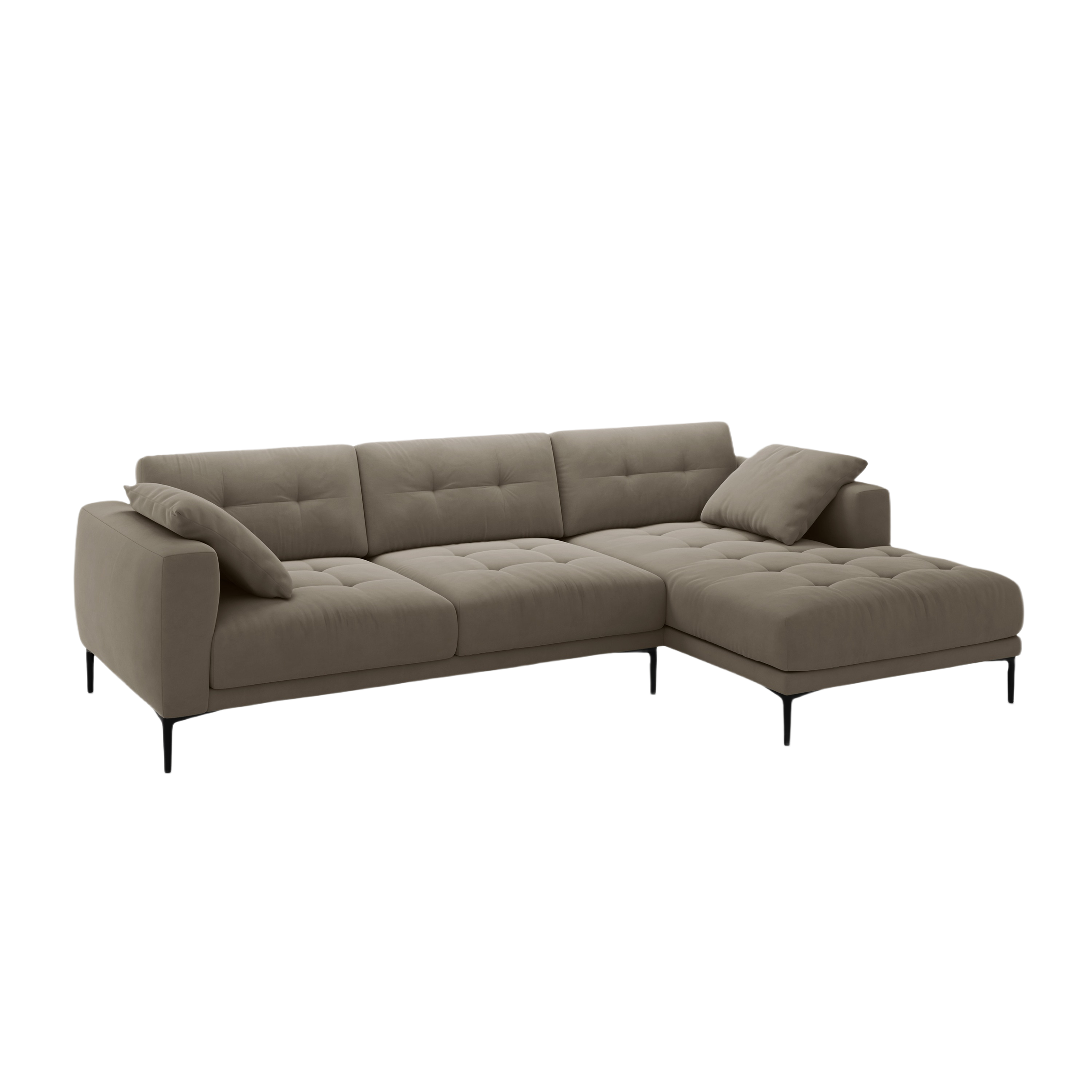 Right-facing velvet corner sofa BEMY gray-brown