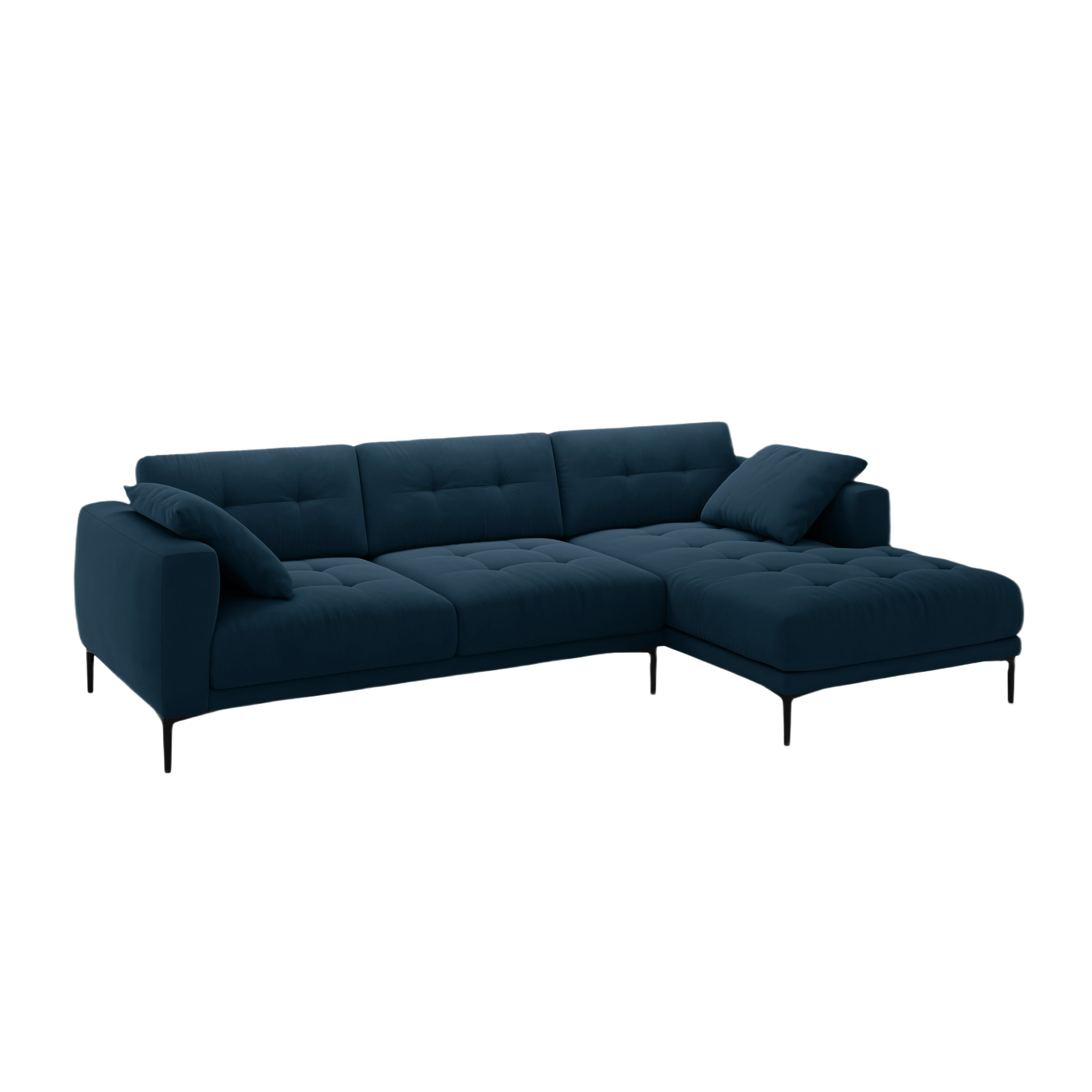 Right-facing velvet corner sofa BEMY royal blue