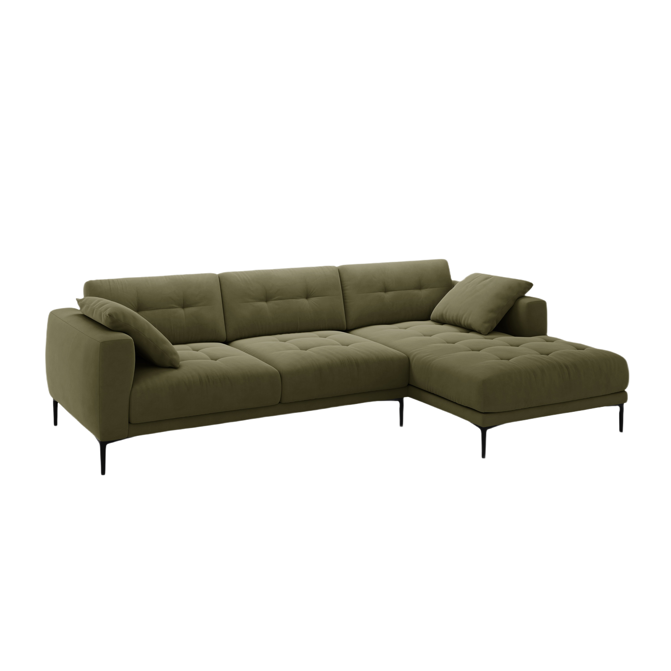 Right-facing velvet corner sofa BEMY green