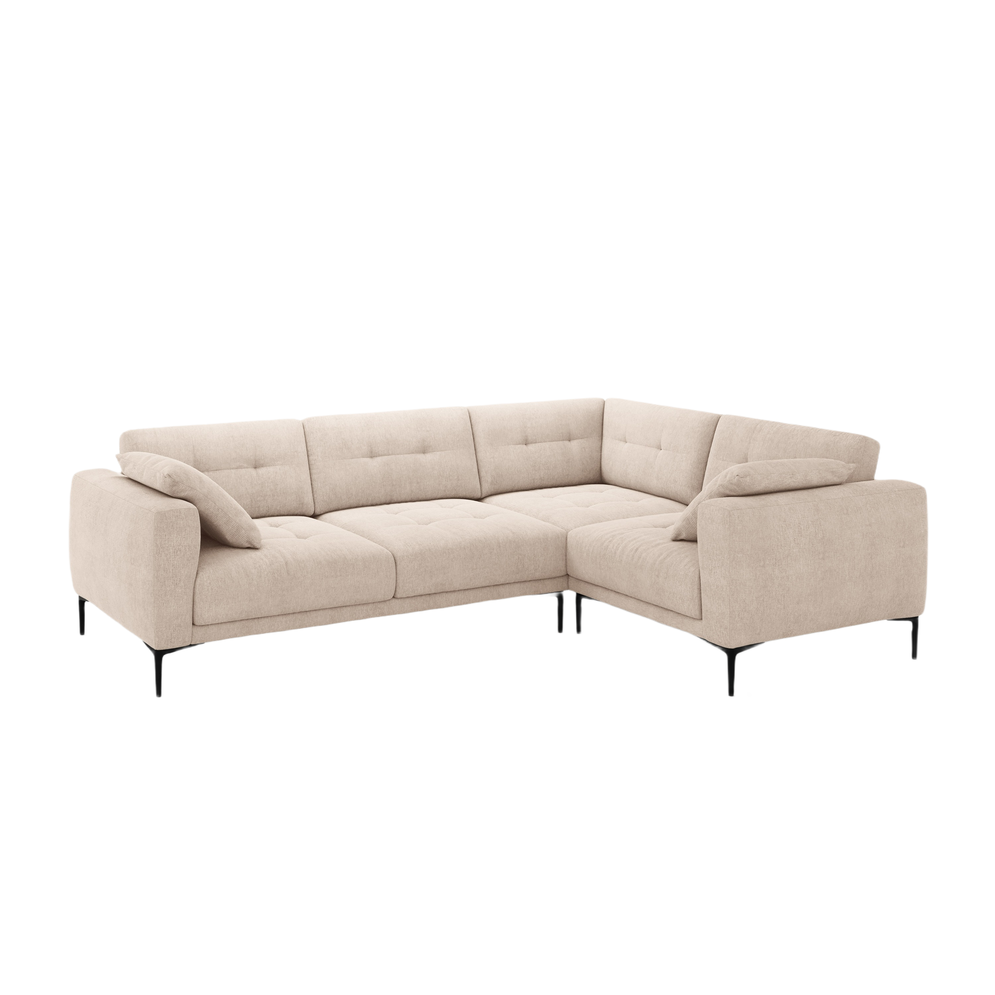 Right-facing L-shaped corner sofa BEMY in sandy chenille