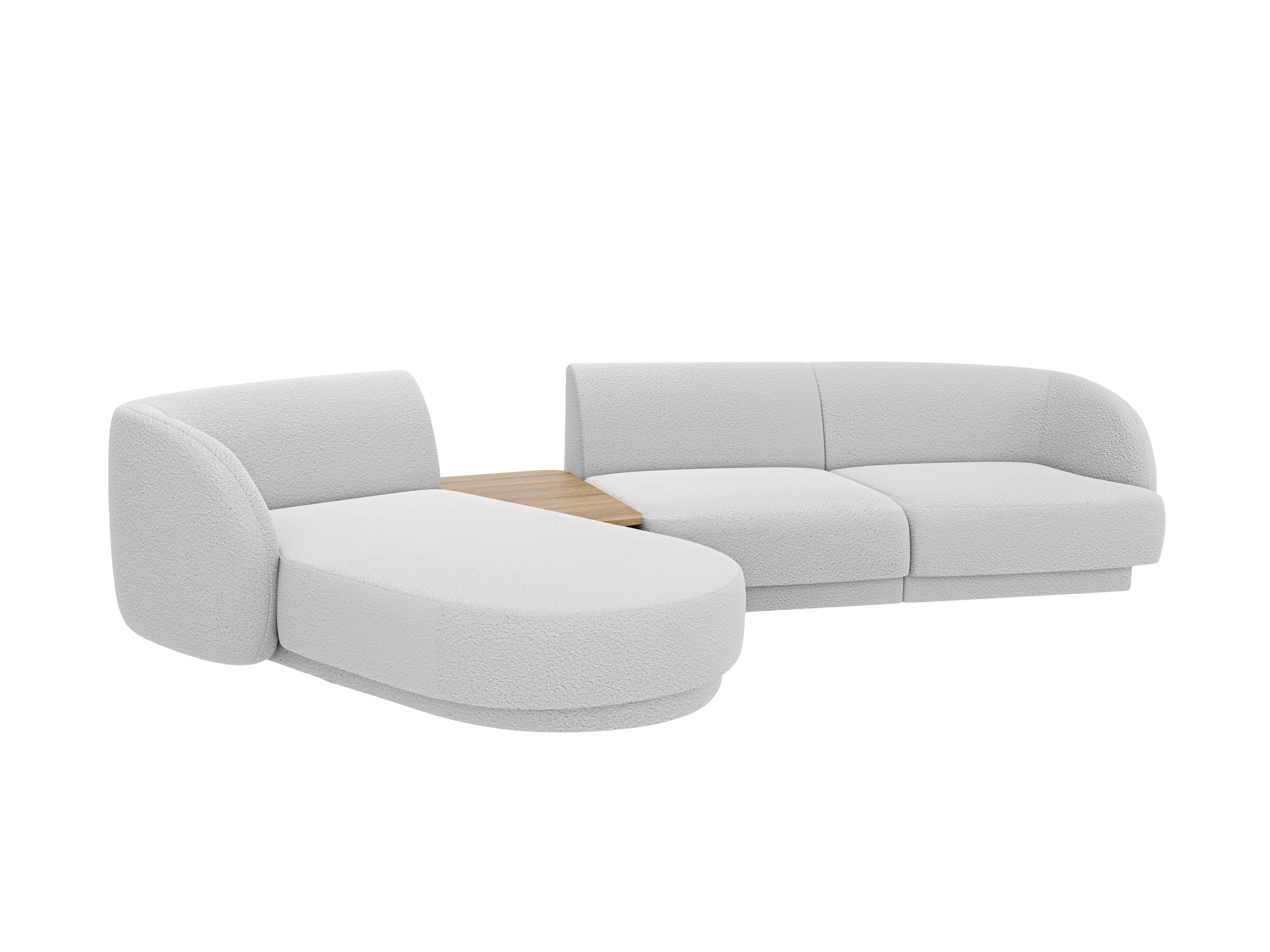 Modulares Ecksofa mit Tisch 3-sitzig links MILEY hellgrau Boucle