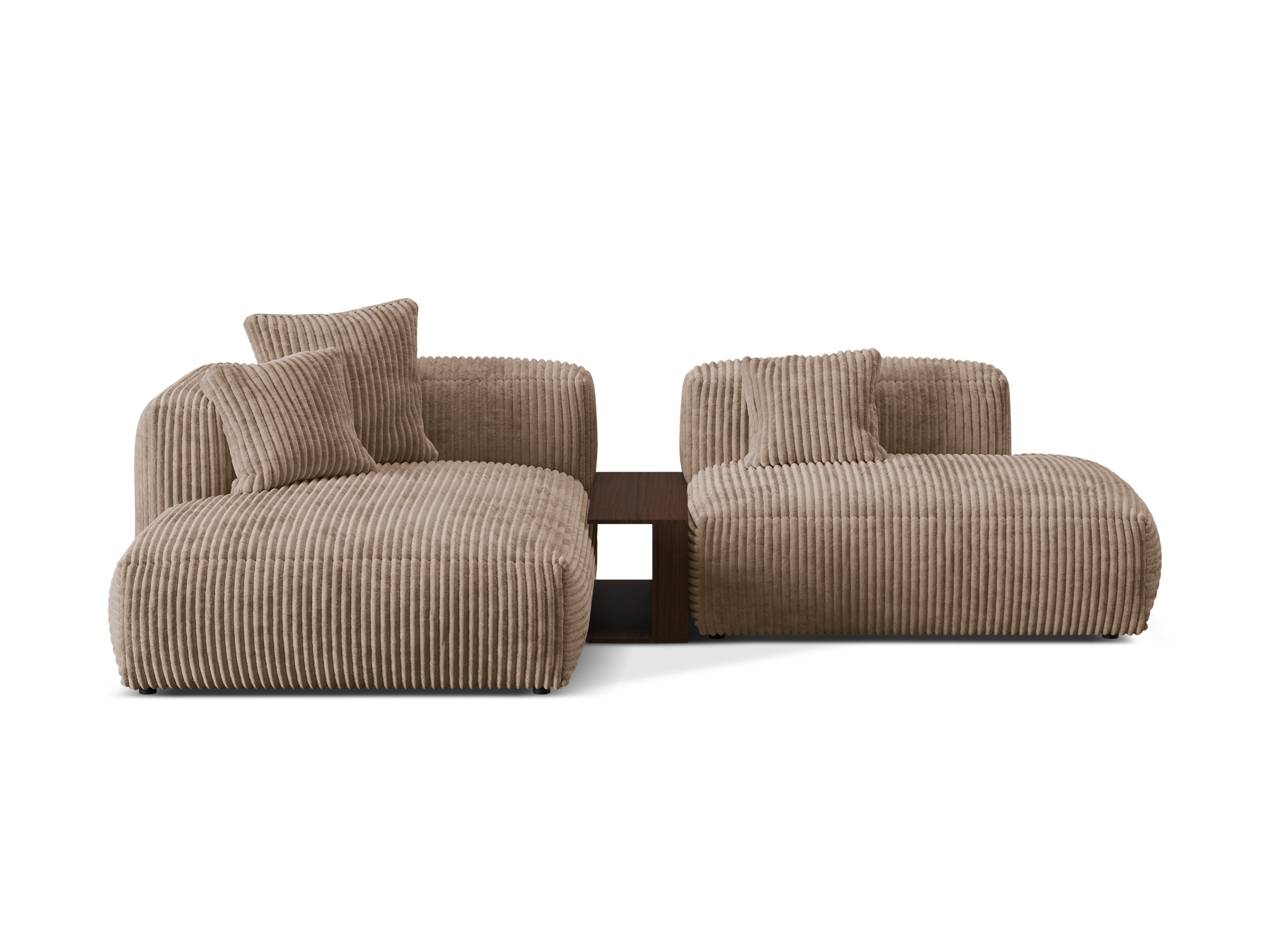 Links -besiedelte Ecke mit einem Martin -Tisch dunkler beige Cord