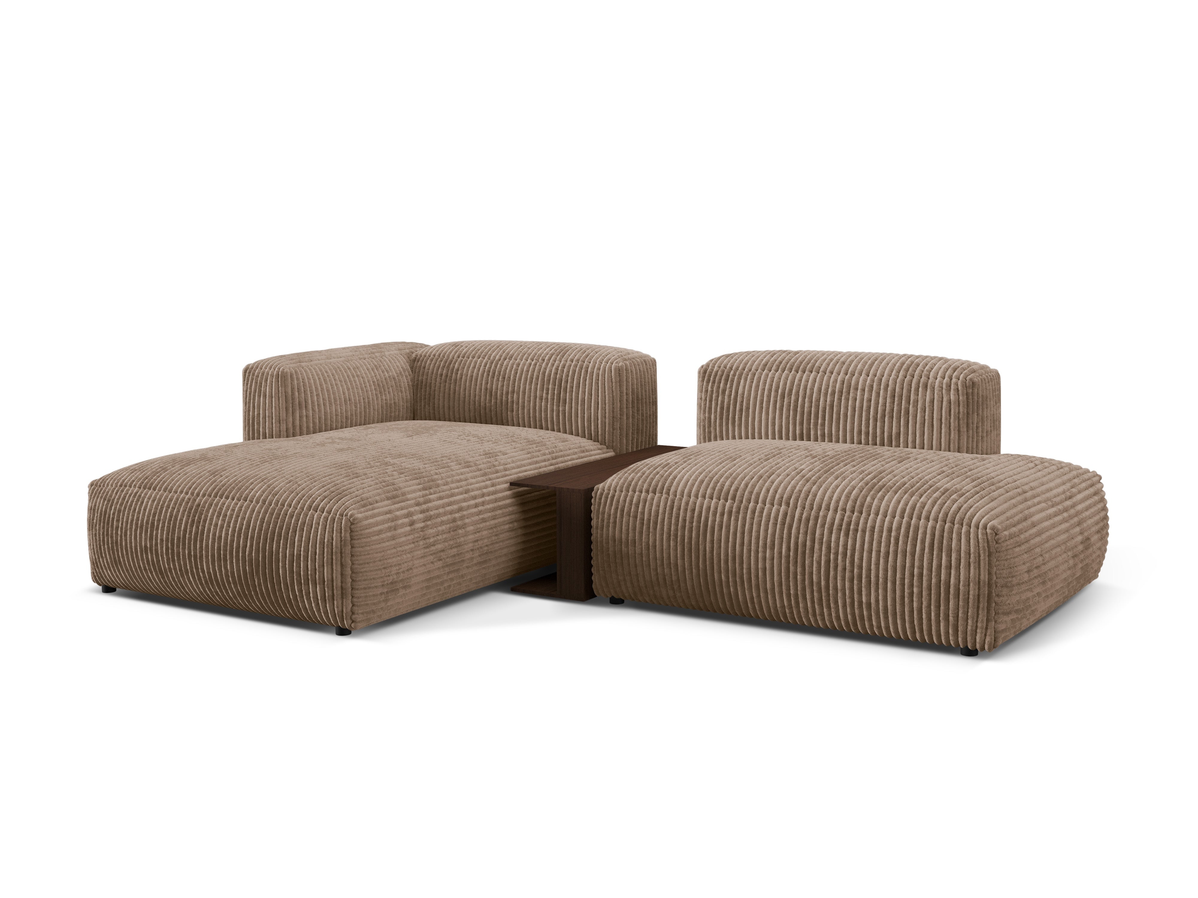 Links -besiedelte Ecke mit einem Martin -Tisch dunkler beige Cord