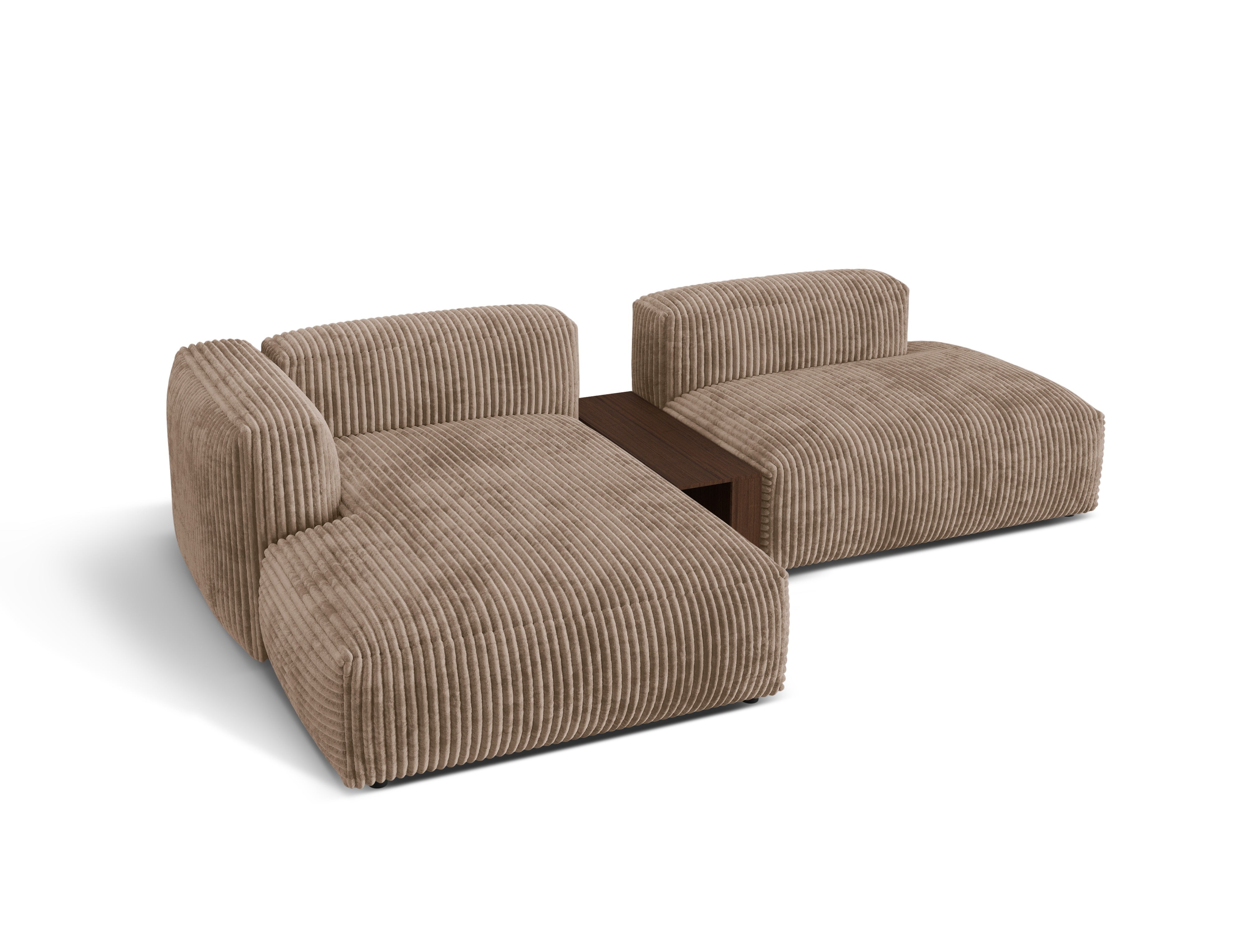 Links -besiedelte Ecke mit einem Martin -Tisch dunkler beige Cord