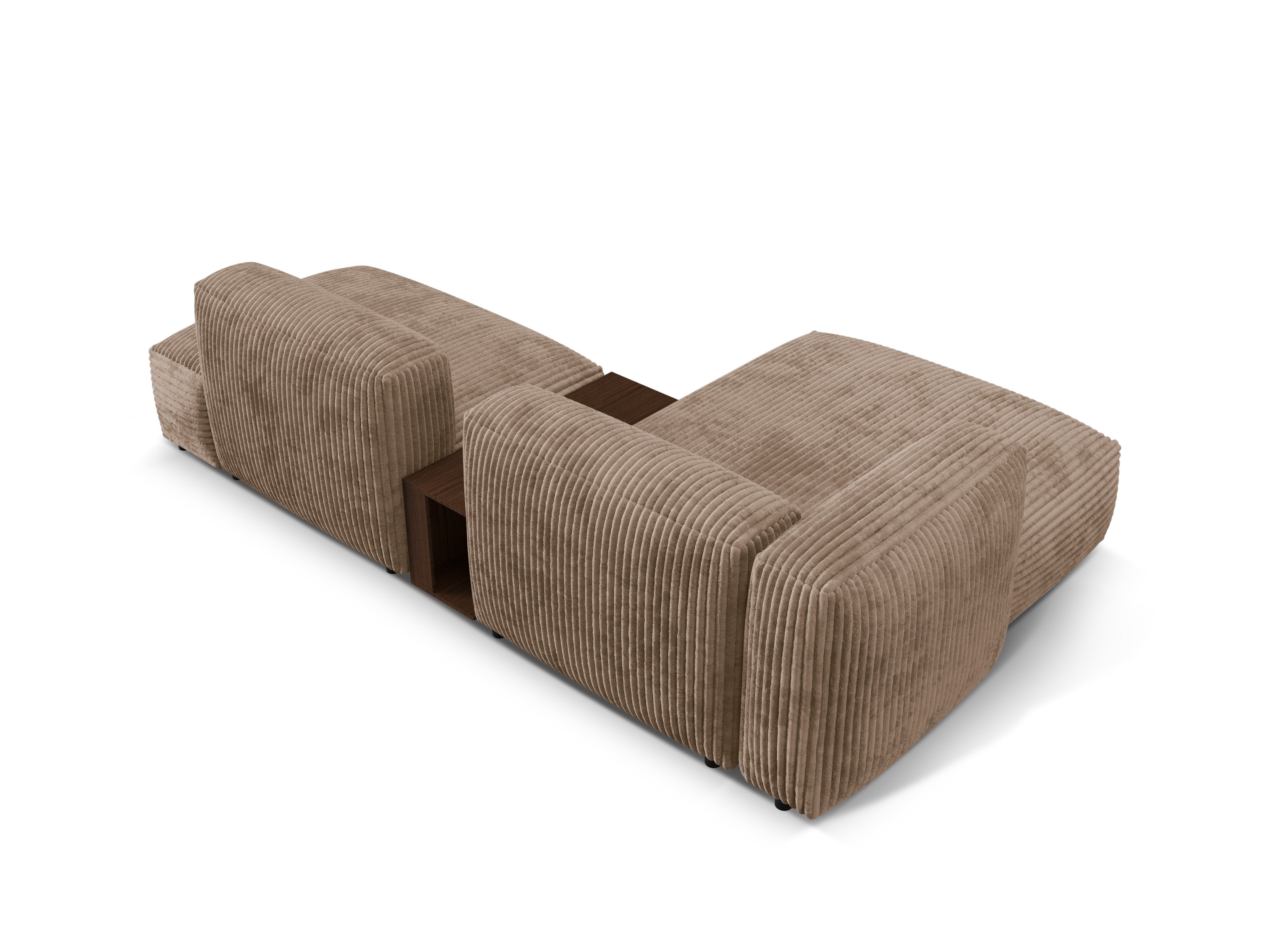 Links -besiedelte Ecke mit einem Martin -Tisch dunkler beige Cord
