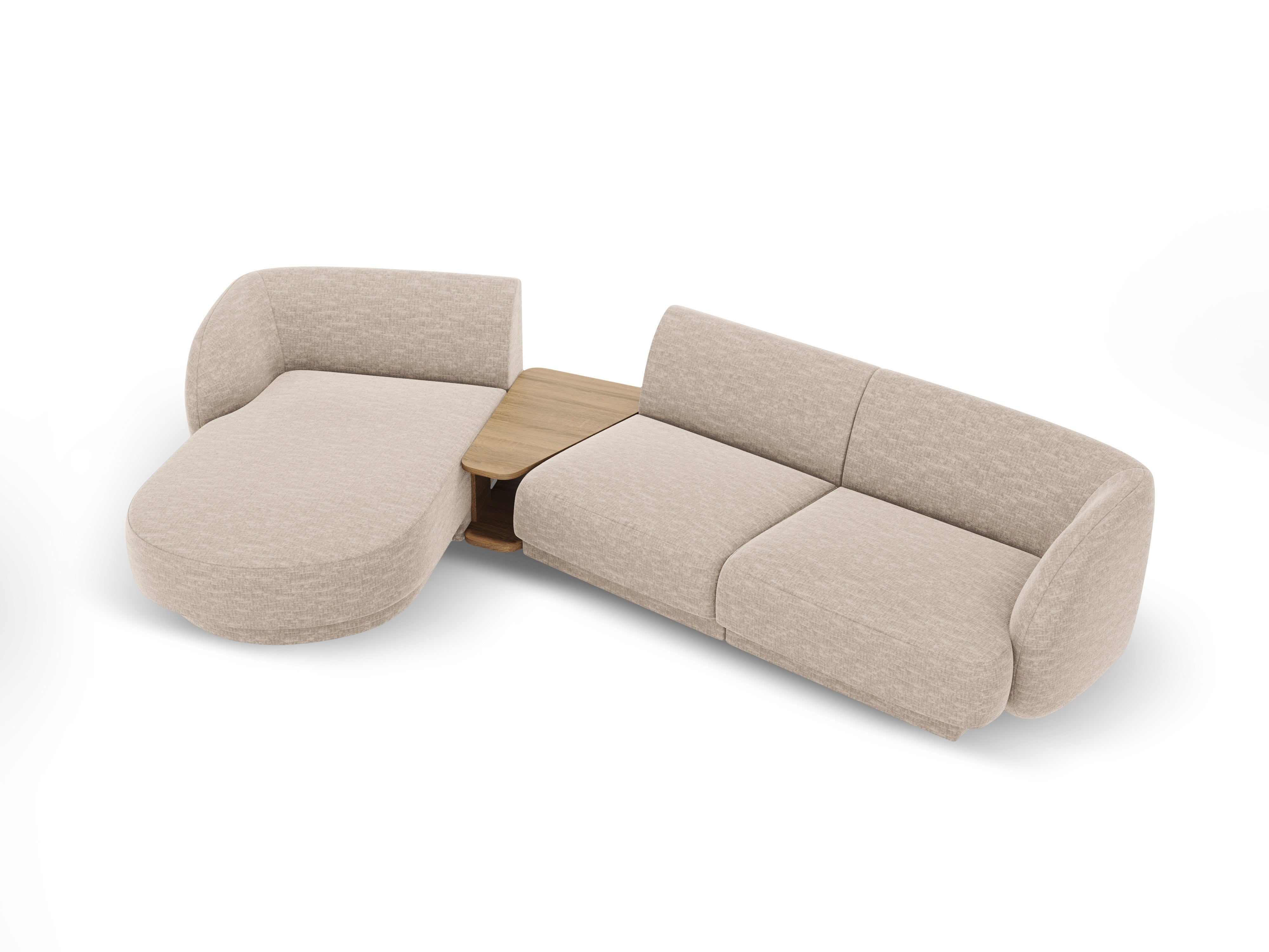 Modulares Ecksofa mit Tisch 3-sitzig links MILEY beige Chenille