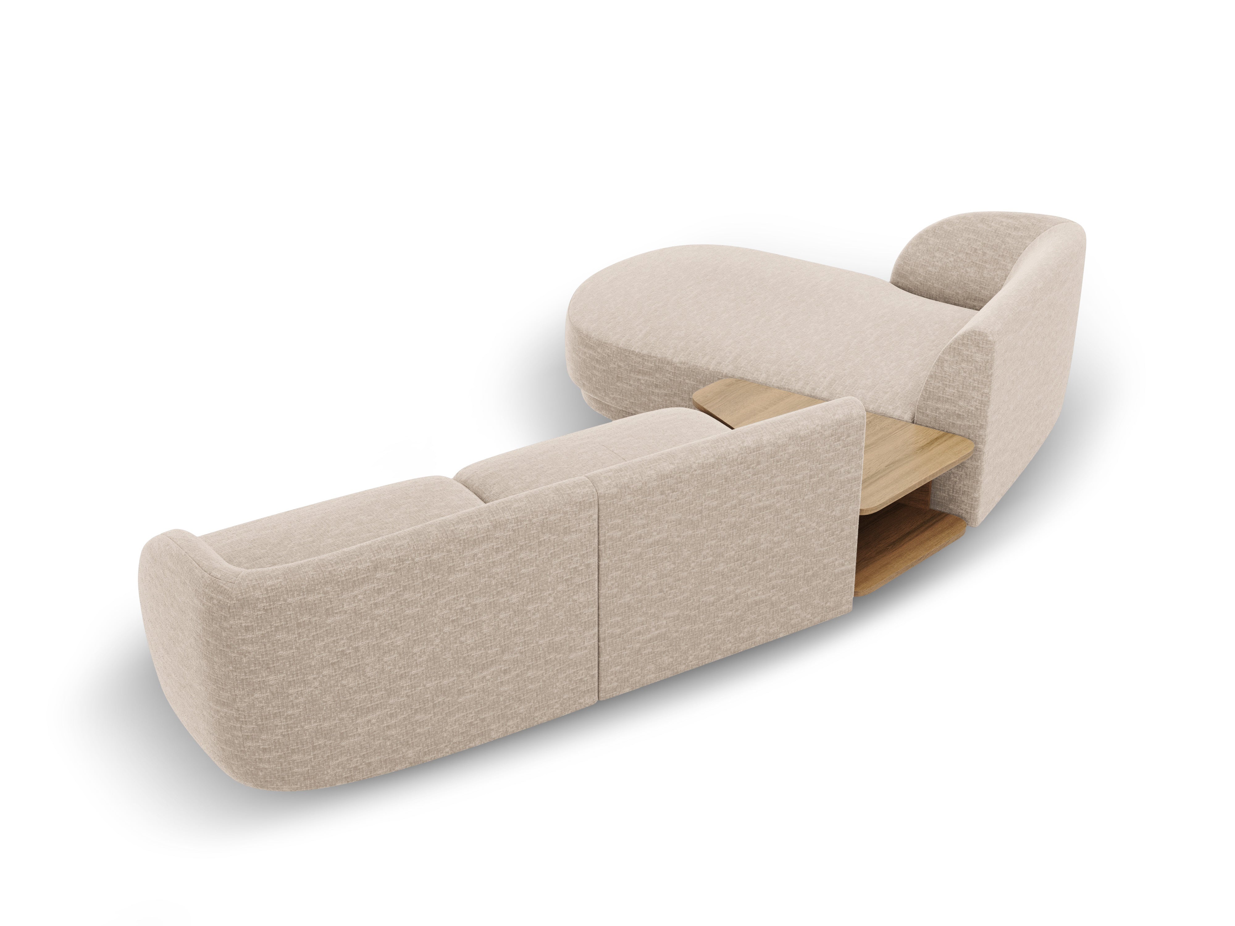 Modulares Ecksofa mit Tisch 3-sitzig links MILEY beige Chenille
