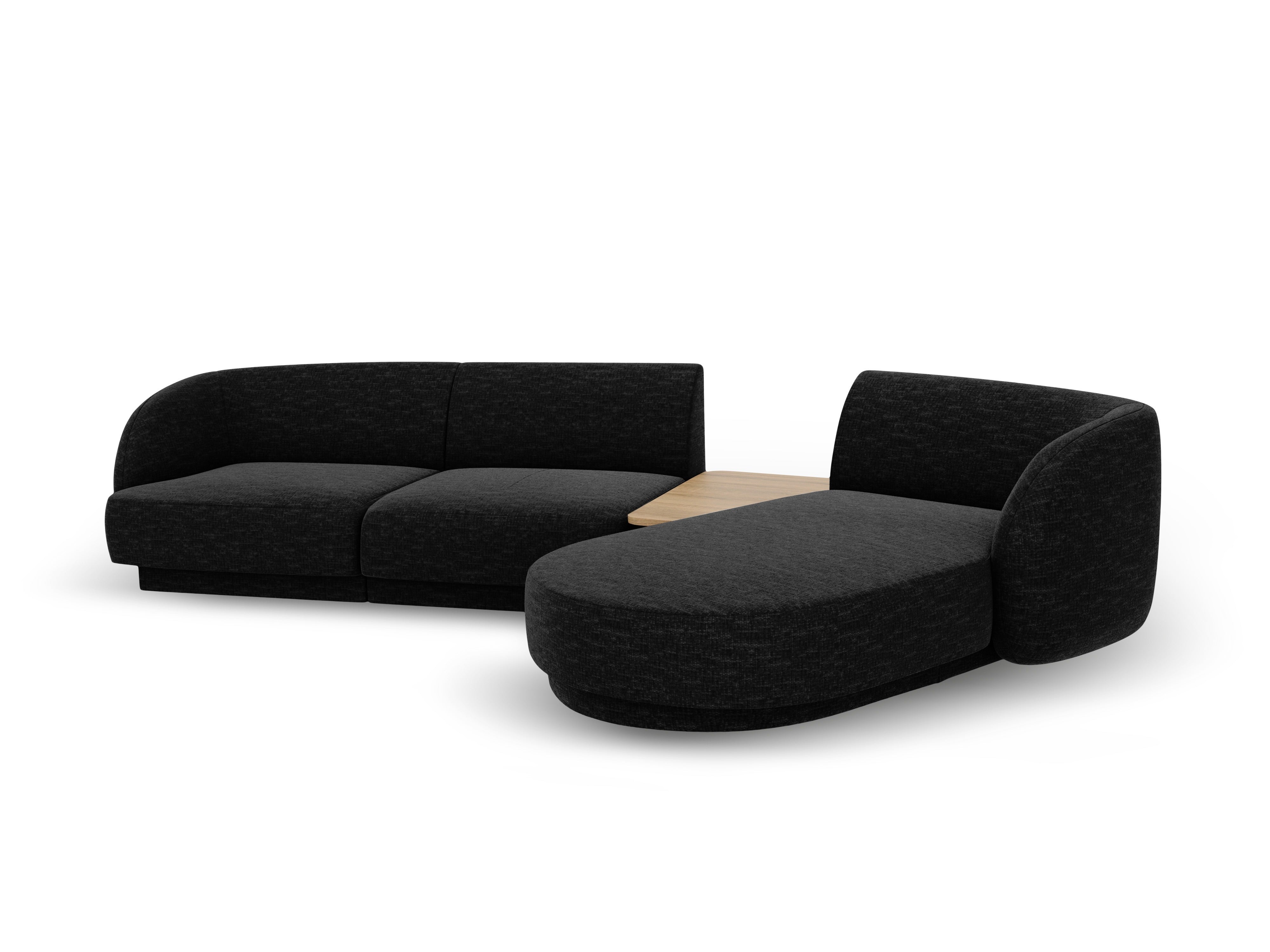 Modulares Ecksofa mit Tisch, 3-Sitzer, rechtsseitig, MILEY, schwarzer Chenille