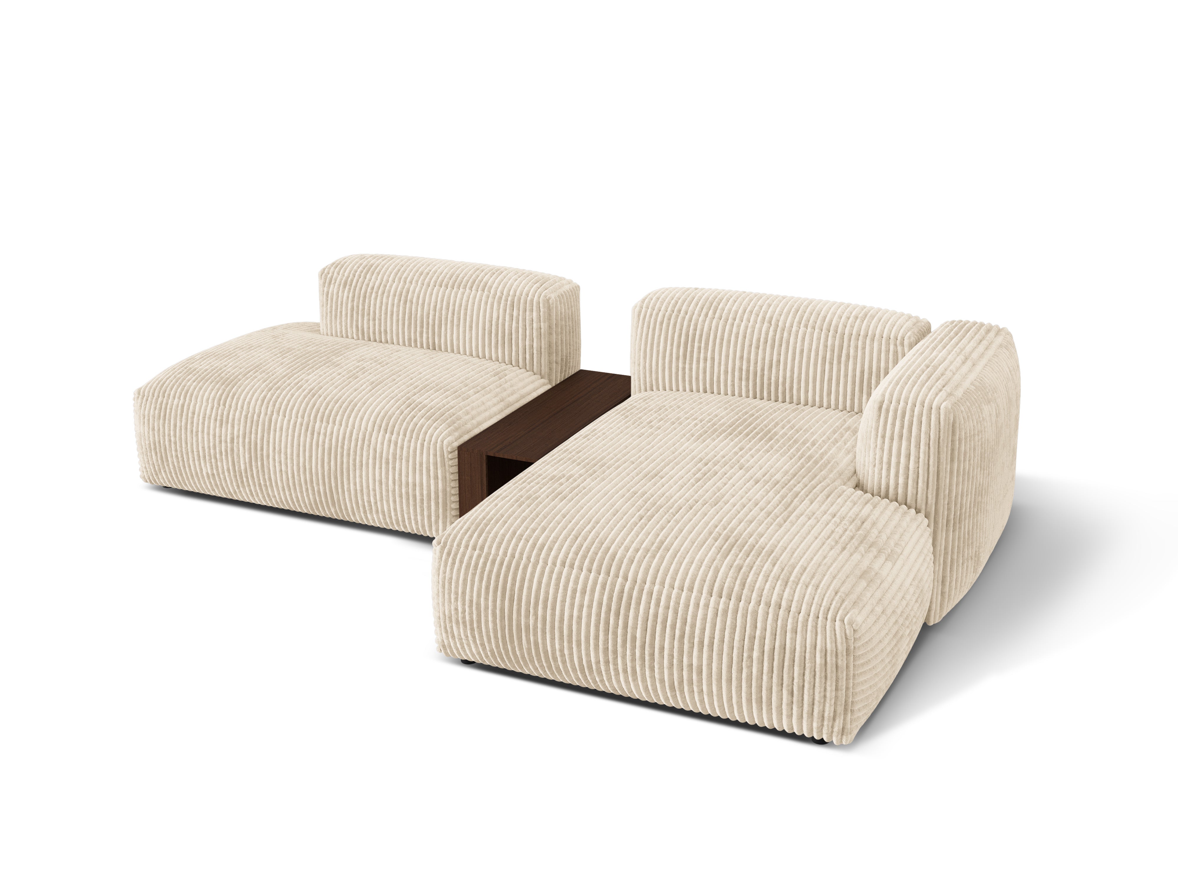 Rechts -Ecke mit einem Martin -Tischleuchten -Beige Corduroy