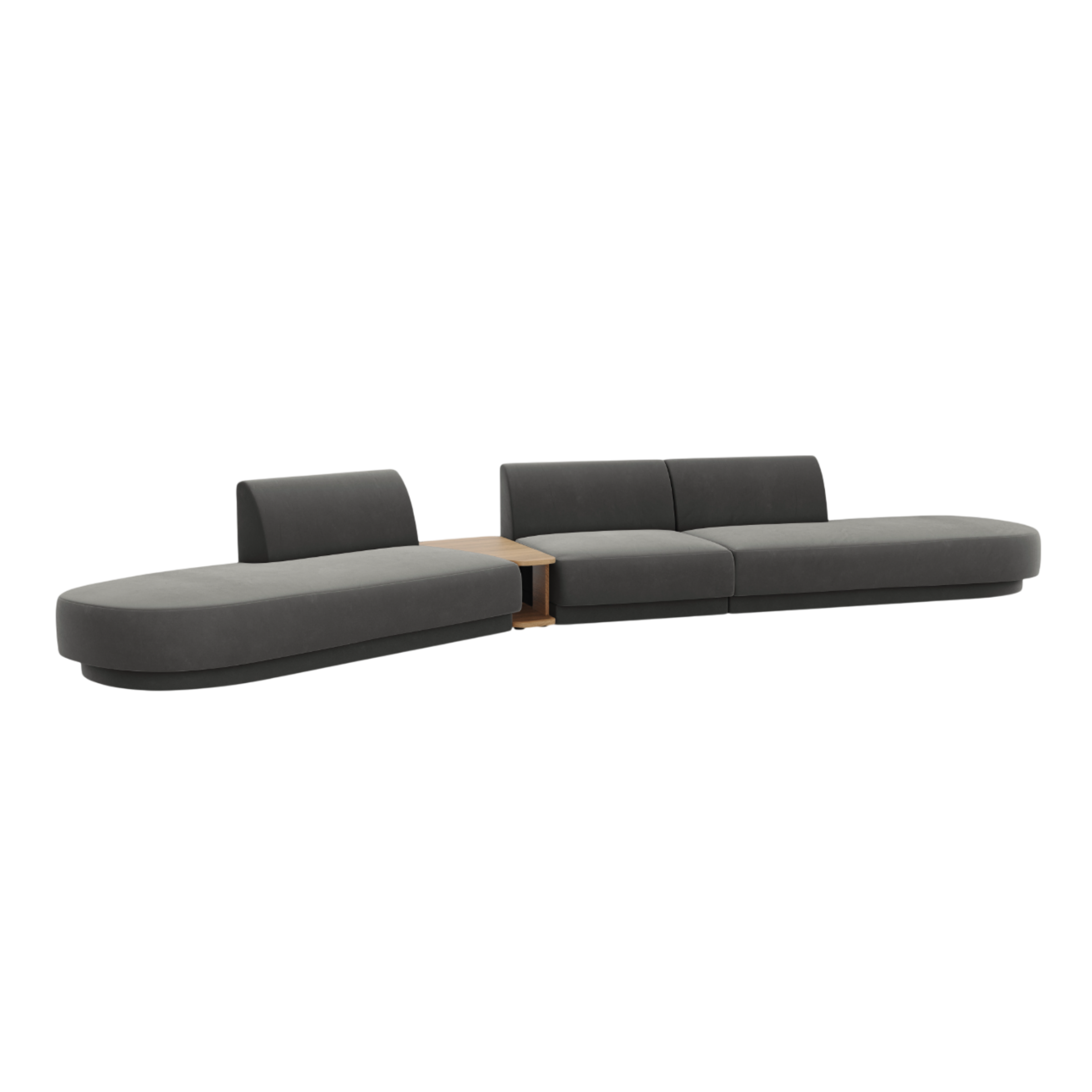 Left-sided modular sofa with table for 5 people in light gray velvet MILEY