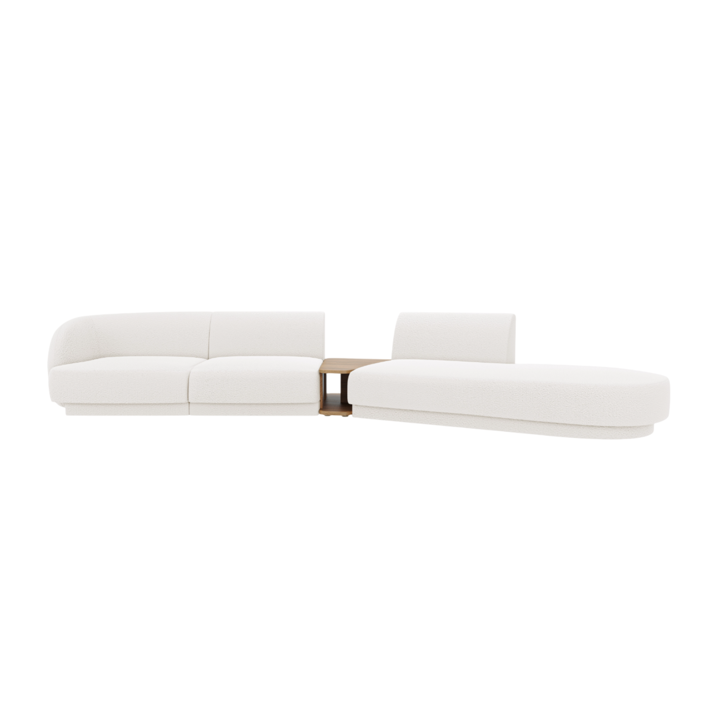 Modulares Sofa mit Tisch, 4-Sitzer, rechtsseitig, MILEY, weißes Boucle