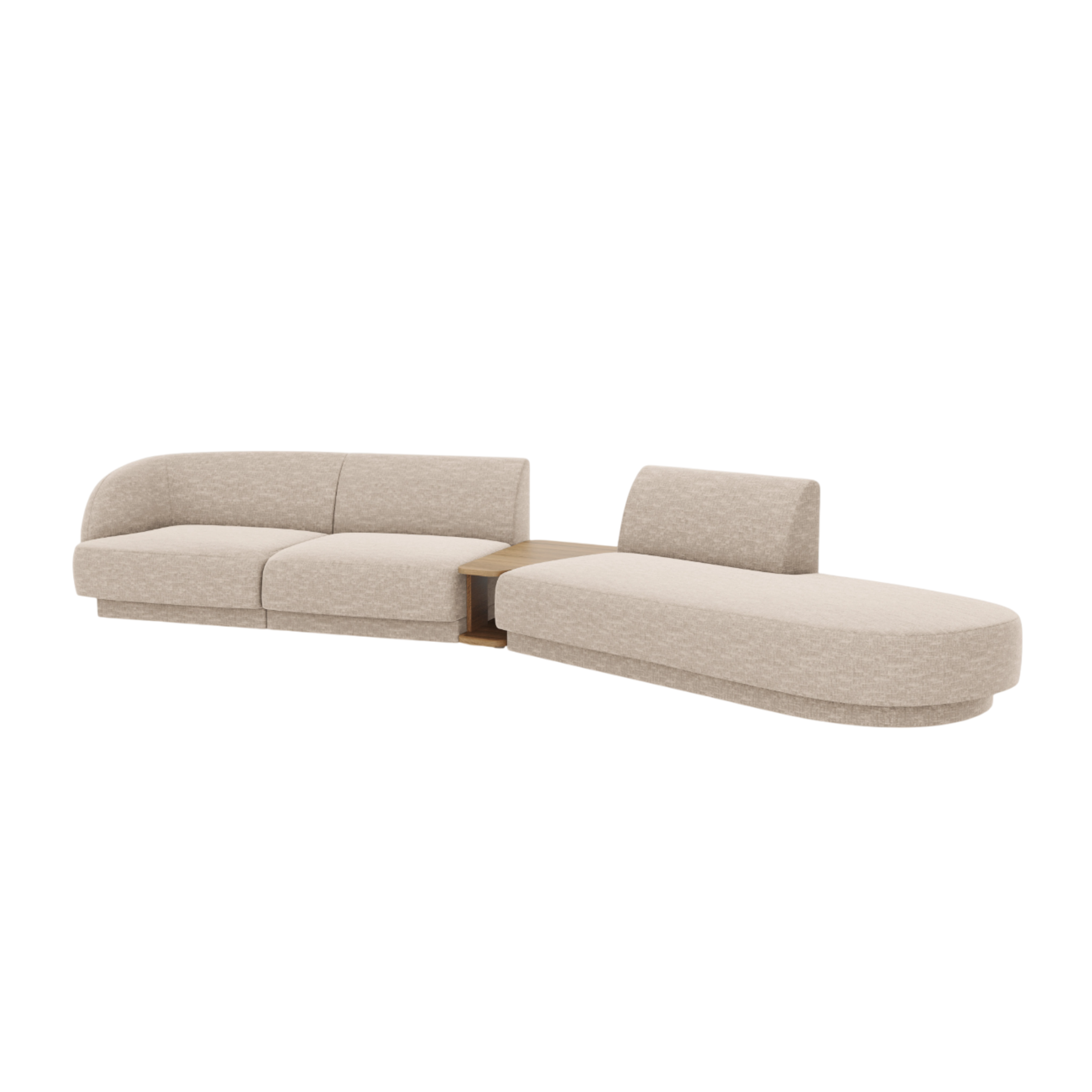 Right-facing modular sofa with table for 4 people MILEY beige silky chenille
