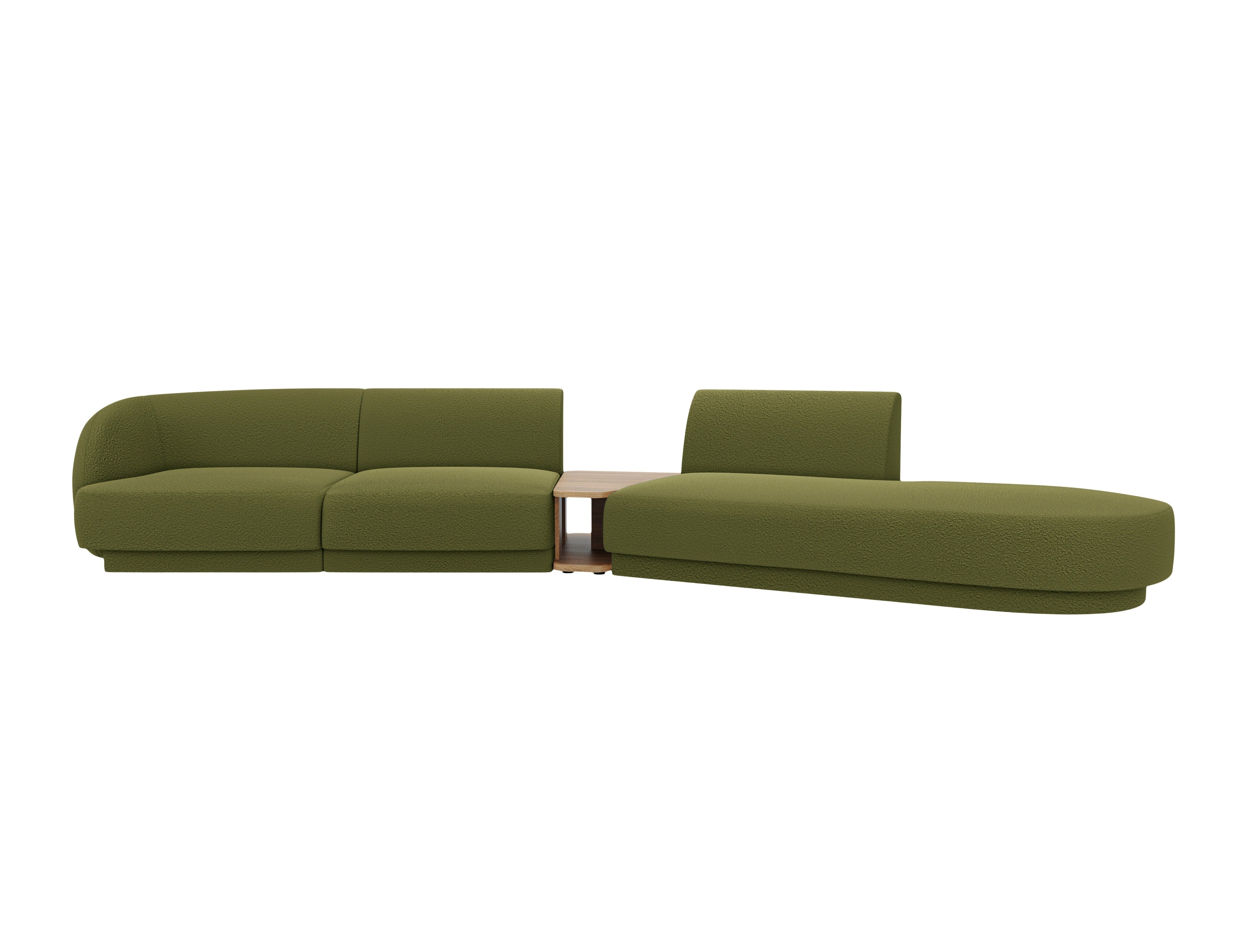 Modulares Sofa mit Tisch, 4-Sitzer, rechtsseitig, MILEY, grün Boucle