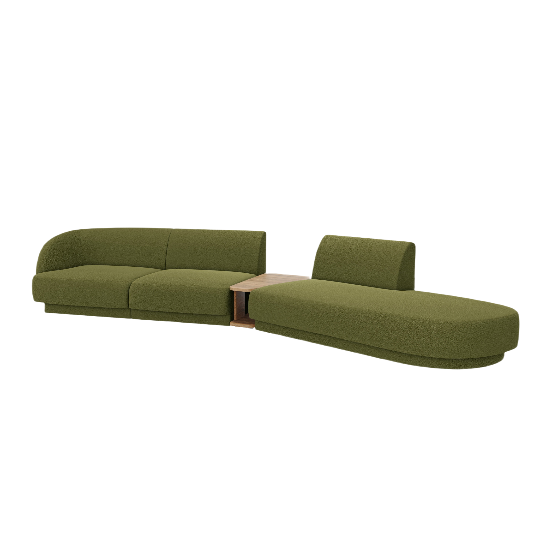 Modulares Sofa mit Tisch, 4-Sitzer, rechtsseitig, MILEY, grün Boucle