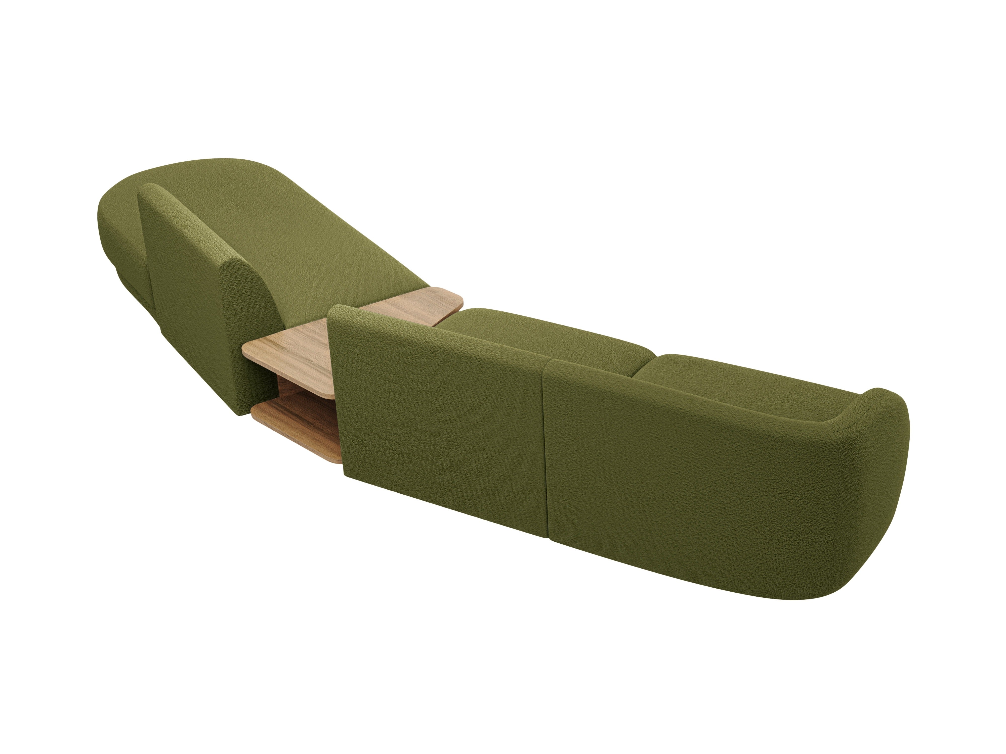 Modulares Sofa mit Tisch, 4-Sitzer, rechtsseitig, MILEY, grün Boucle