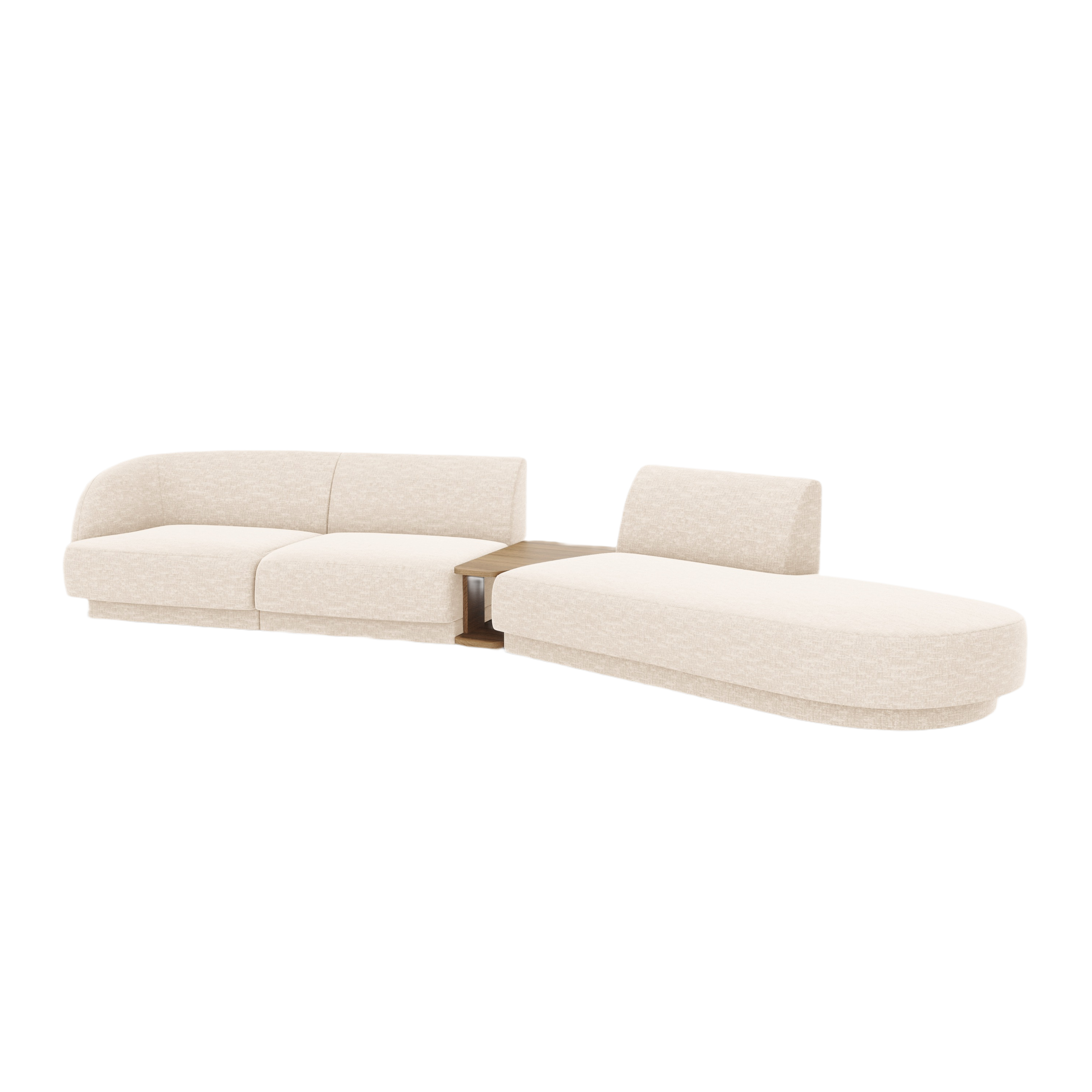 Right-facing modular sofa with table for 4 people MILEY light beige silky chenille