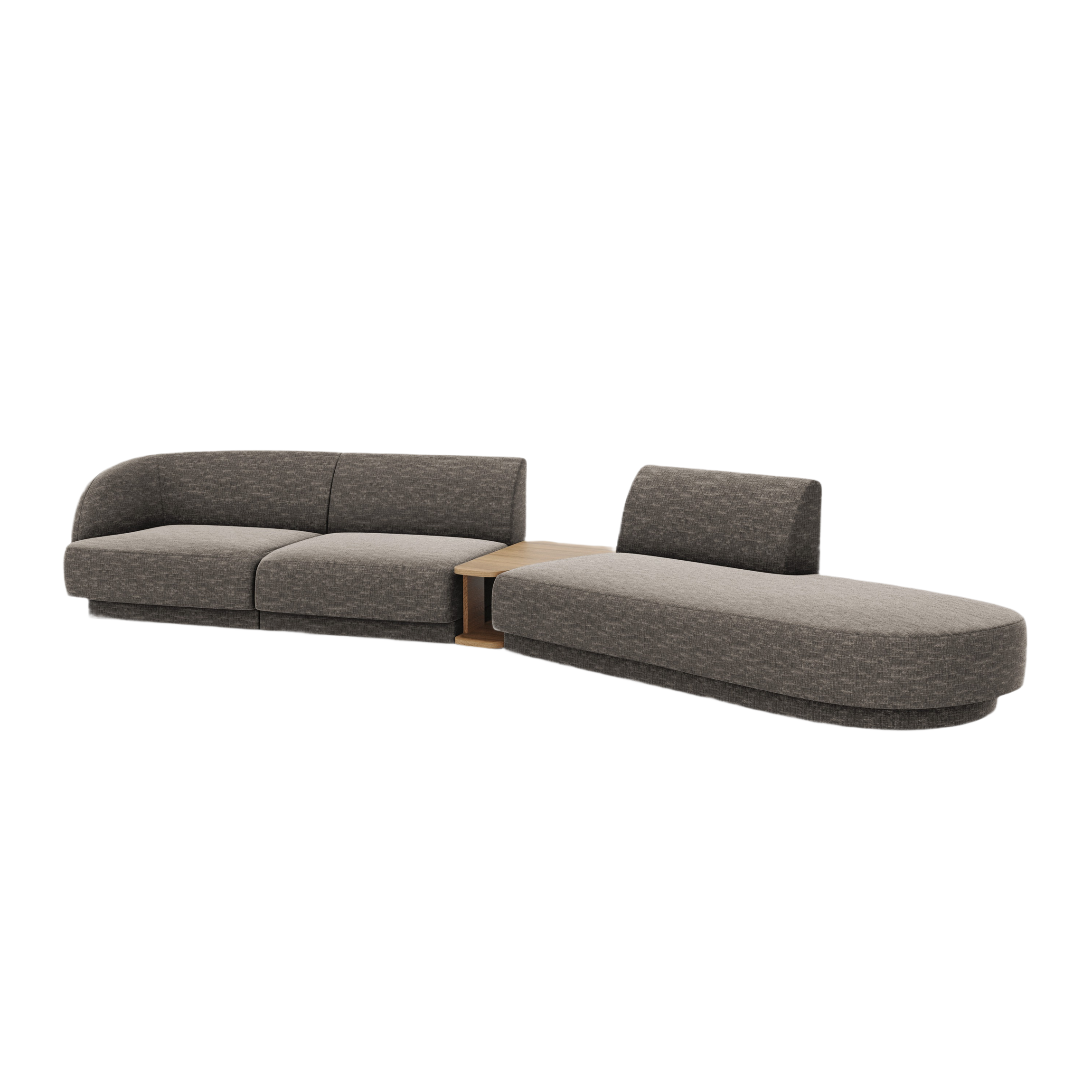 Right-facing modular sofa with table for 4 people MILEY gray silky chenille