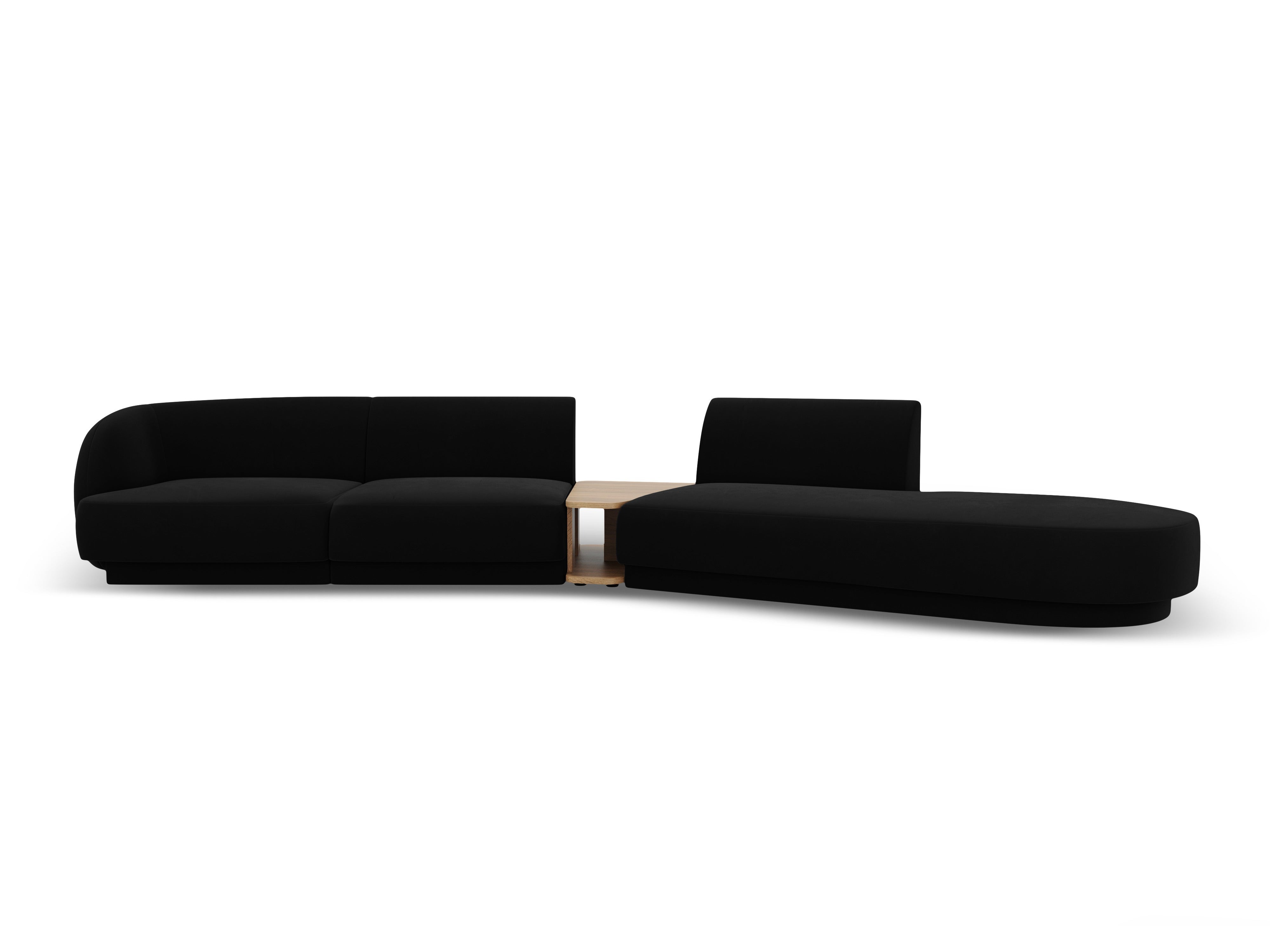 Right-facing modular sofa with table for 4 people, velvet MILEY black