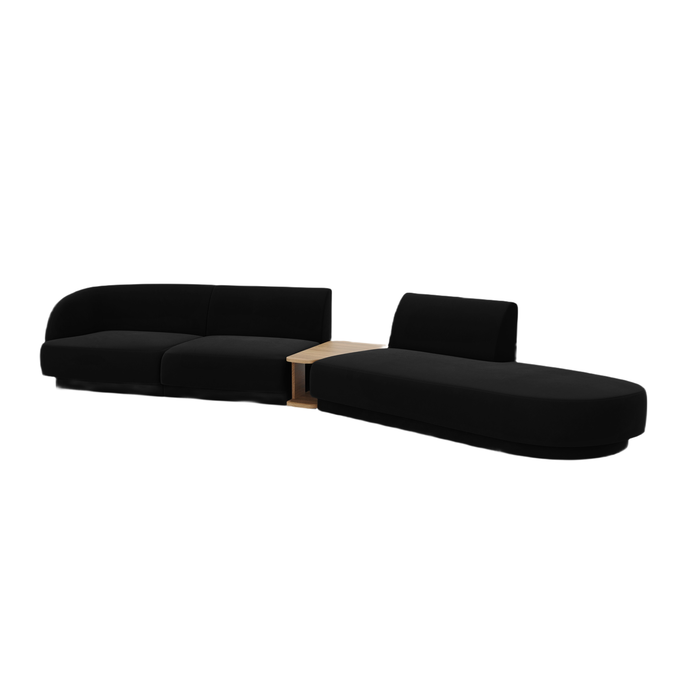 Right-facing modular sofa with table for 4 people, velvet MILEY black