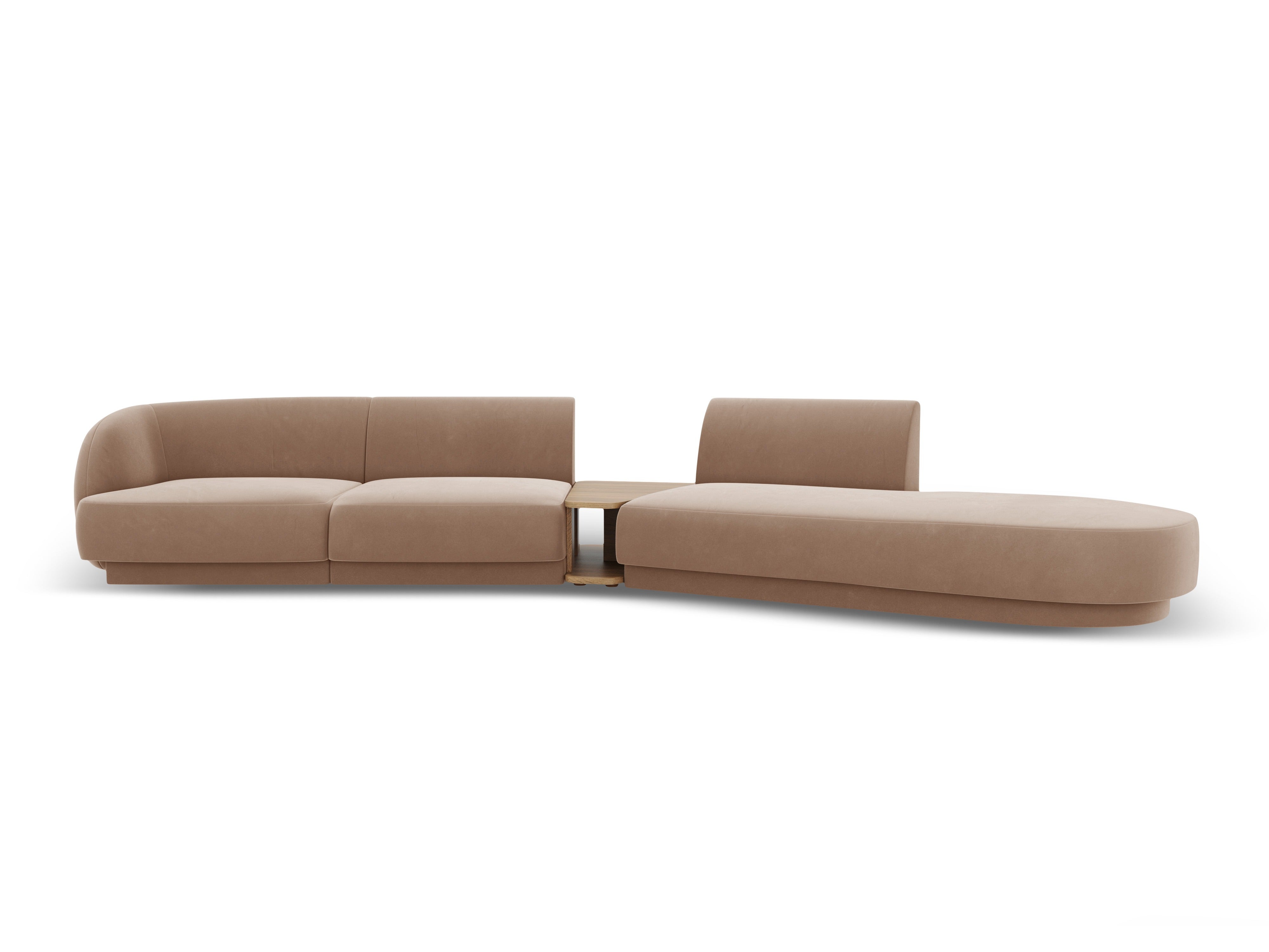 Right-facing modular sofa with table for 4 people in velvet MILEY cappuccino