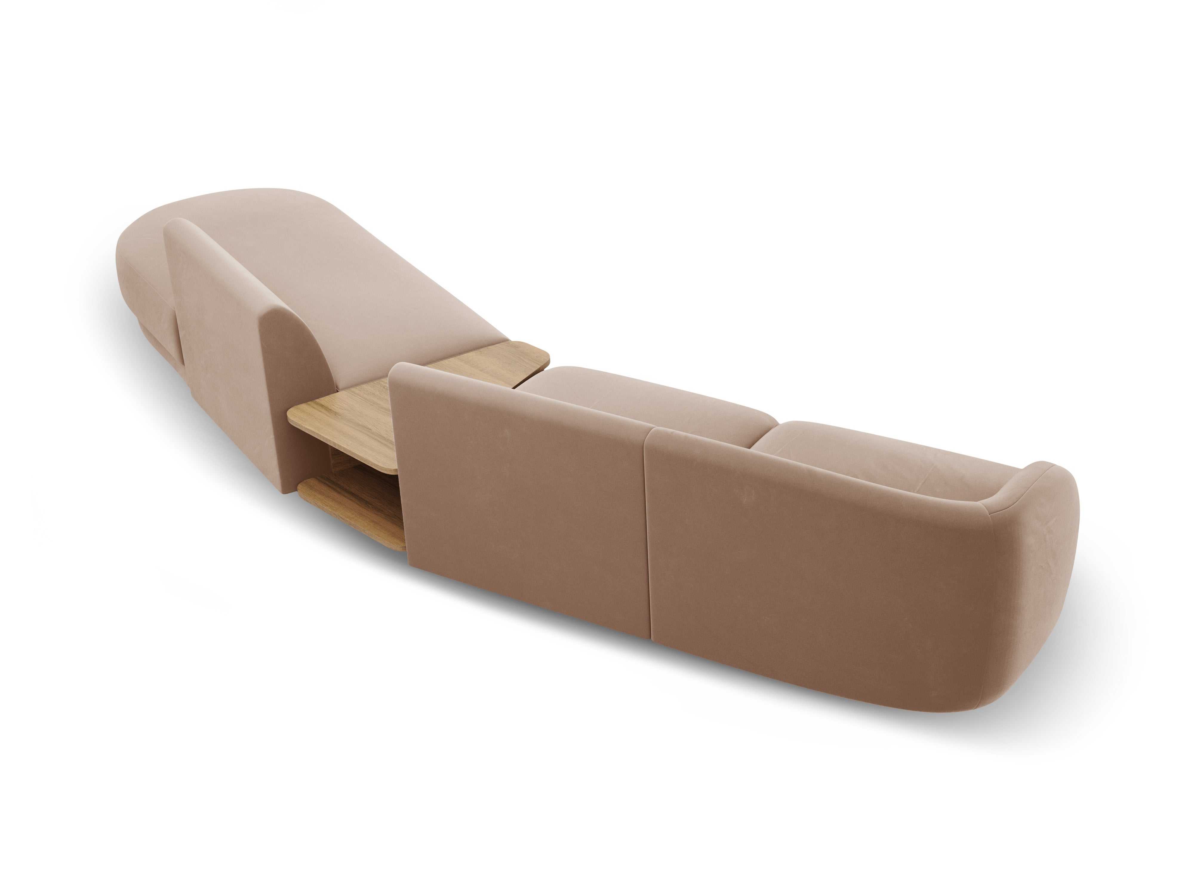 Right-facing modular sofa with table for 4 people in velvet MILEY cappuccino